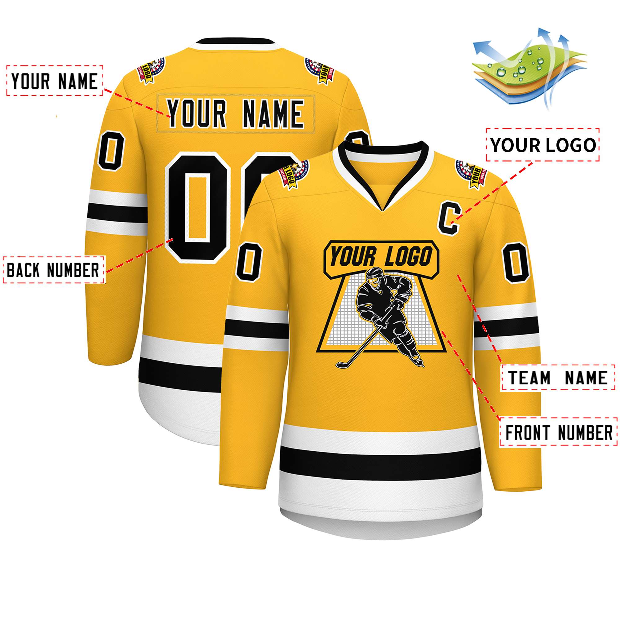 Custom Gold Black-White Classic Style Hockey Jersey | KXKSHOP