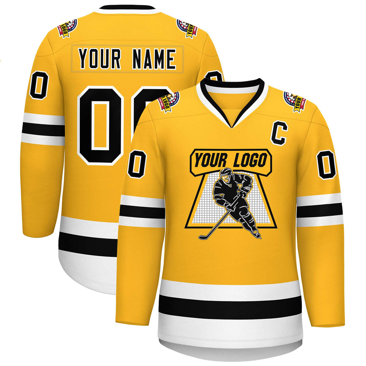 Custom Gold Black-White Classic Style Hockey Jersey | KXKSHOP