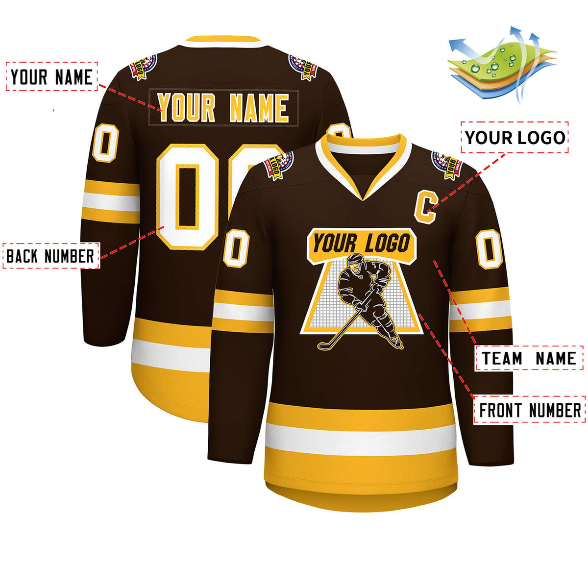 Custom Brown Gold-White Classic Style Hockey Jersey | KXKSHOP