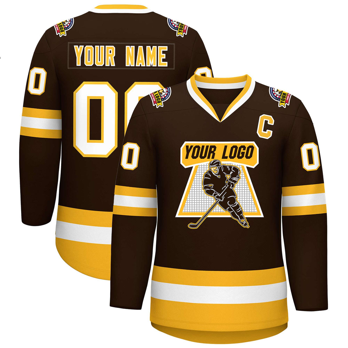 Custom Brown Gold-White Classic Style Hockey Jersey | KXKSHOP