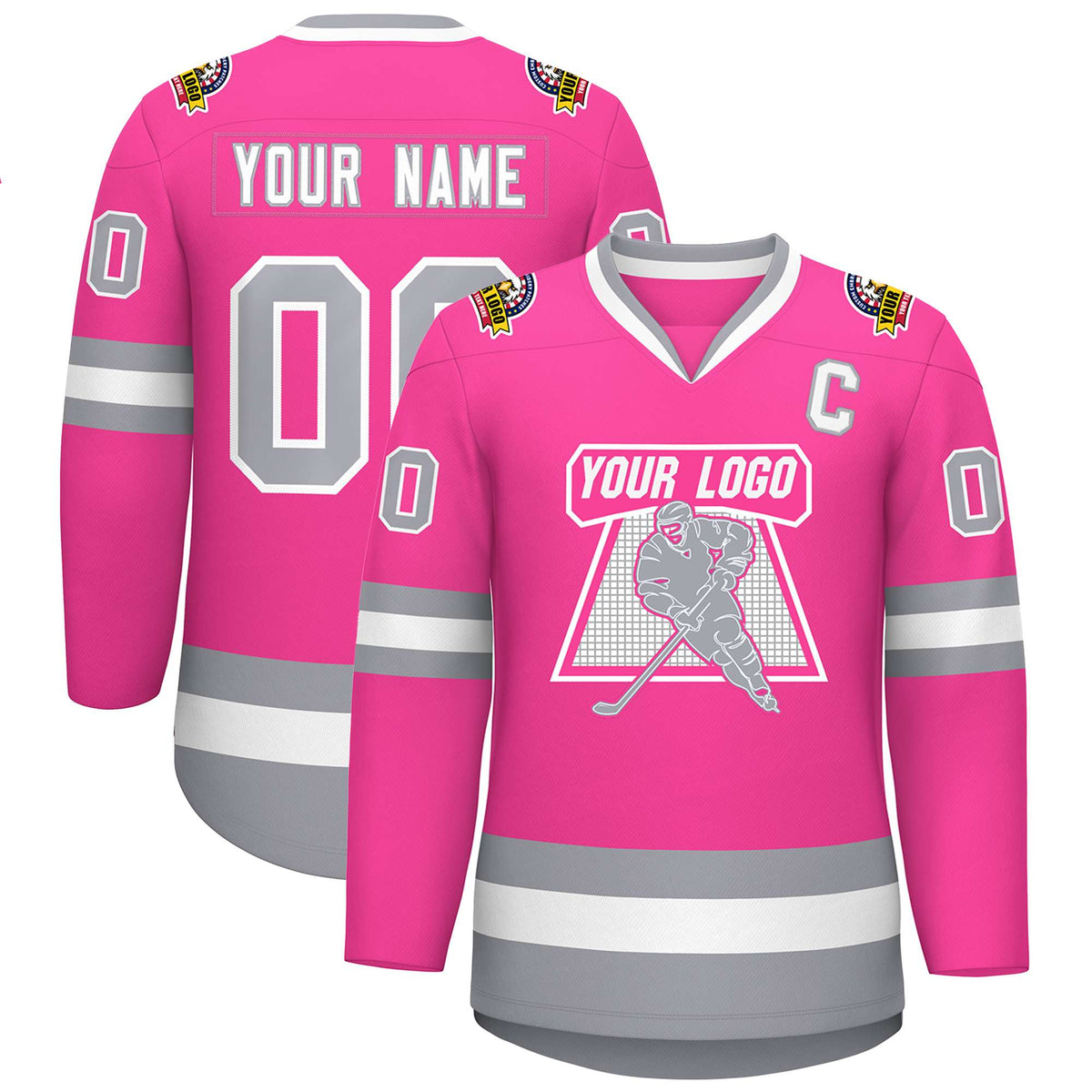Custom Pink White-Gray Classic Style Hockey Jersey | KXKSHOP