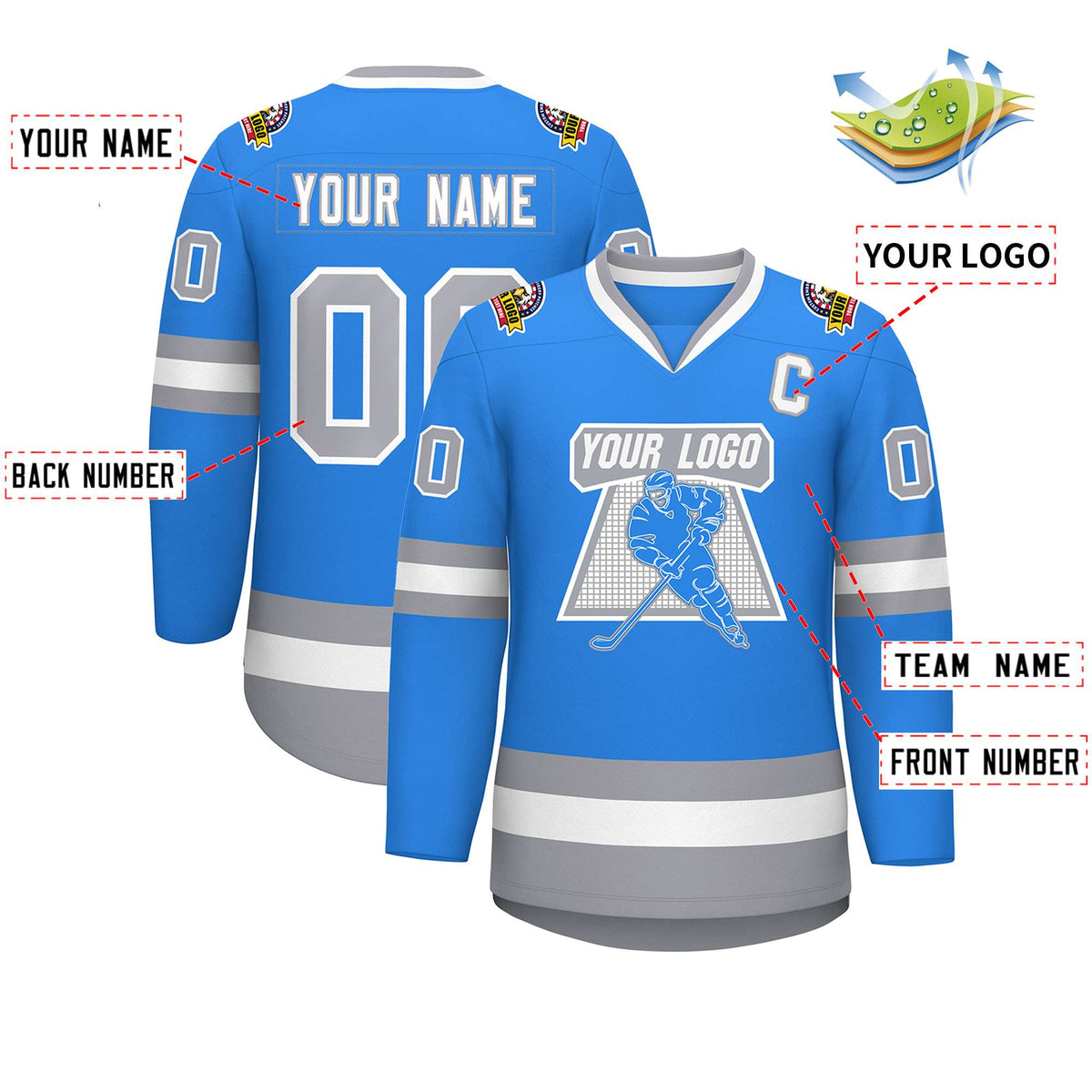 Custom Powder Blue White Powder Blue-Gray Classic Style Hockey Jersey | KXKSHOP