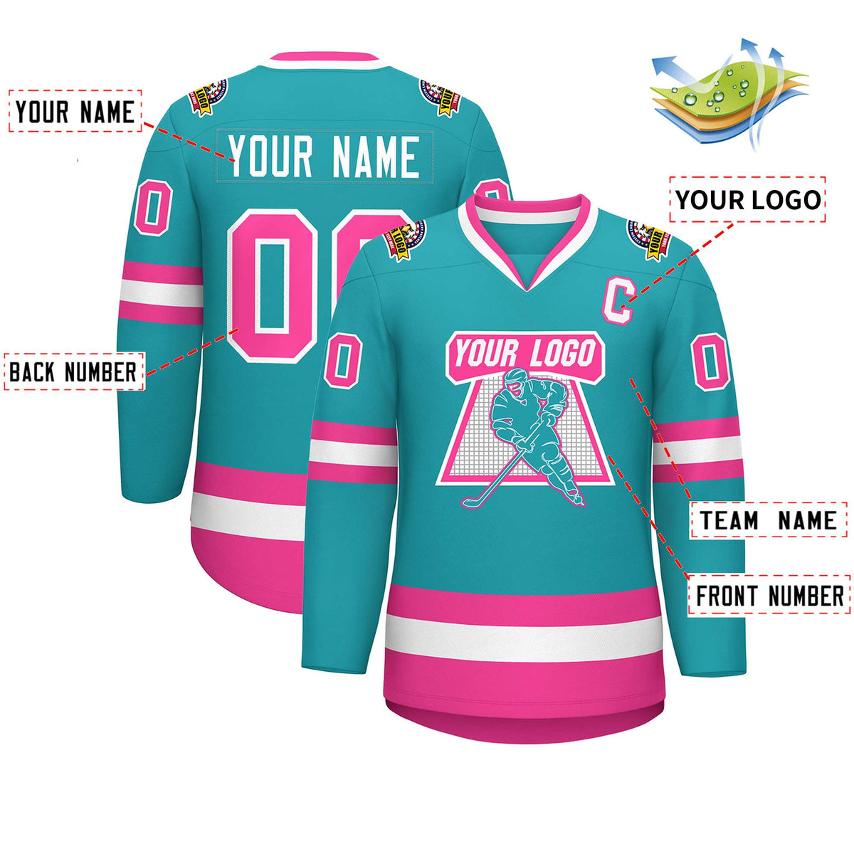 Custom Aqua Pink-White Classic Style Hockey Jersey | KXKSHOP