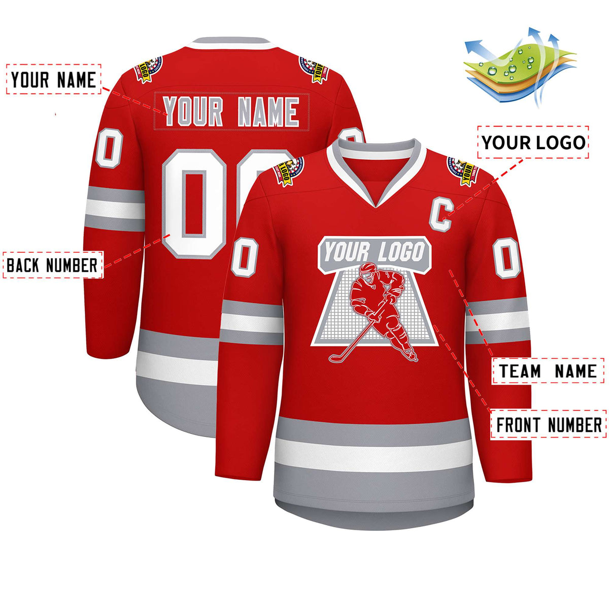 Custom Red White Red-Gray Classic Style Hockey Jersey | KXKSHOP
