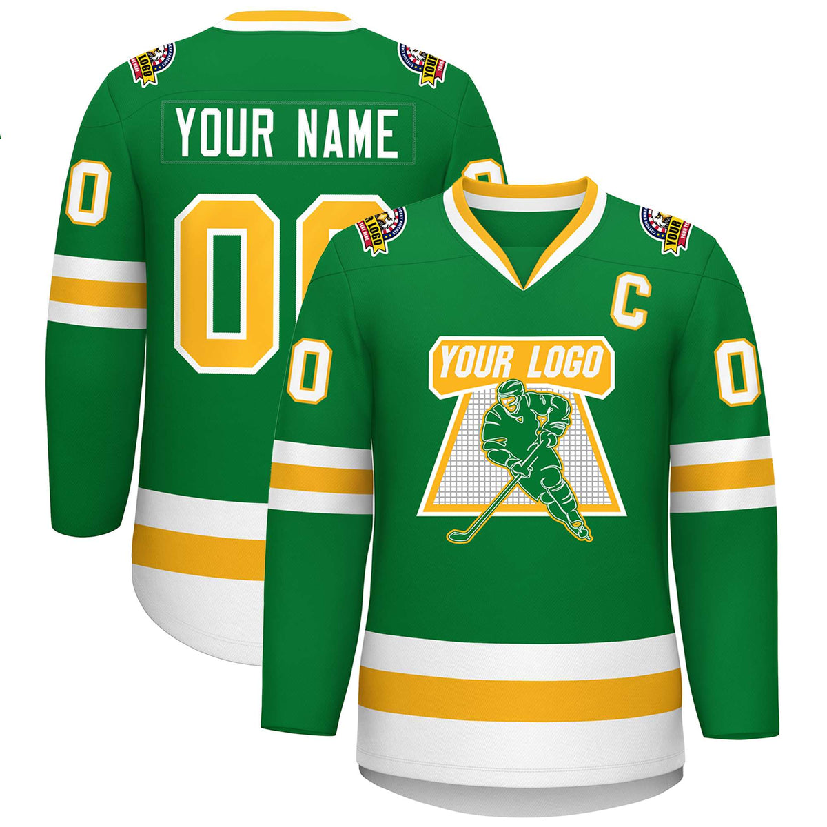 Custom Kelly Green Gold-White Classic Style Hockey Jersey | KXKSHOP