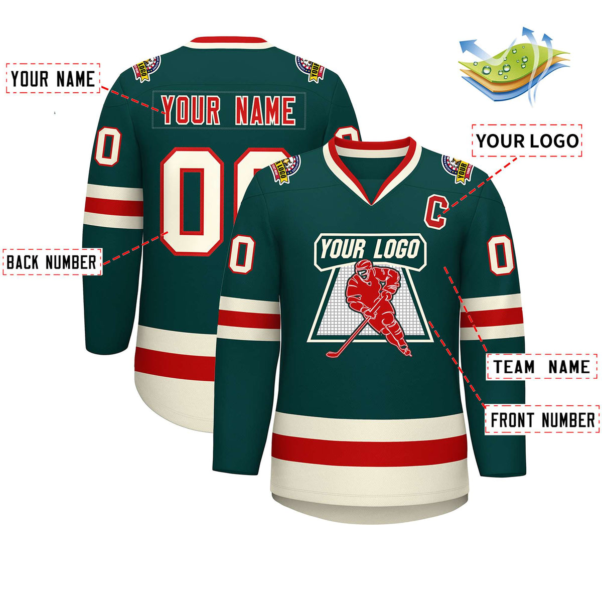 Custom Midnight Green Red Midnight Green-Khaki Classic Style Hockey Jersey | KXKSHOP