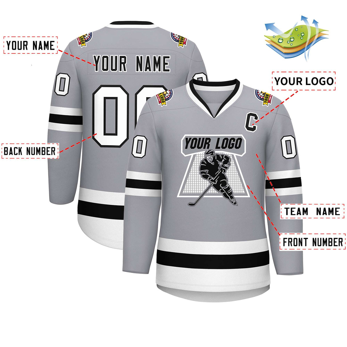 Custom Gray Black White-Black Classic Style Hockey Jersey | KXKSHOP