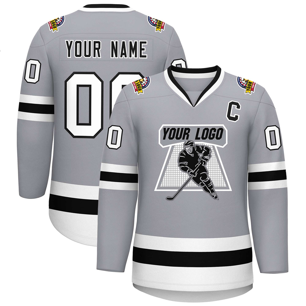 Custom Gray Black White-Black Classic Style Hockey Jersey | KXKSHOP