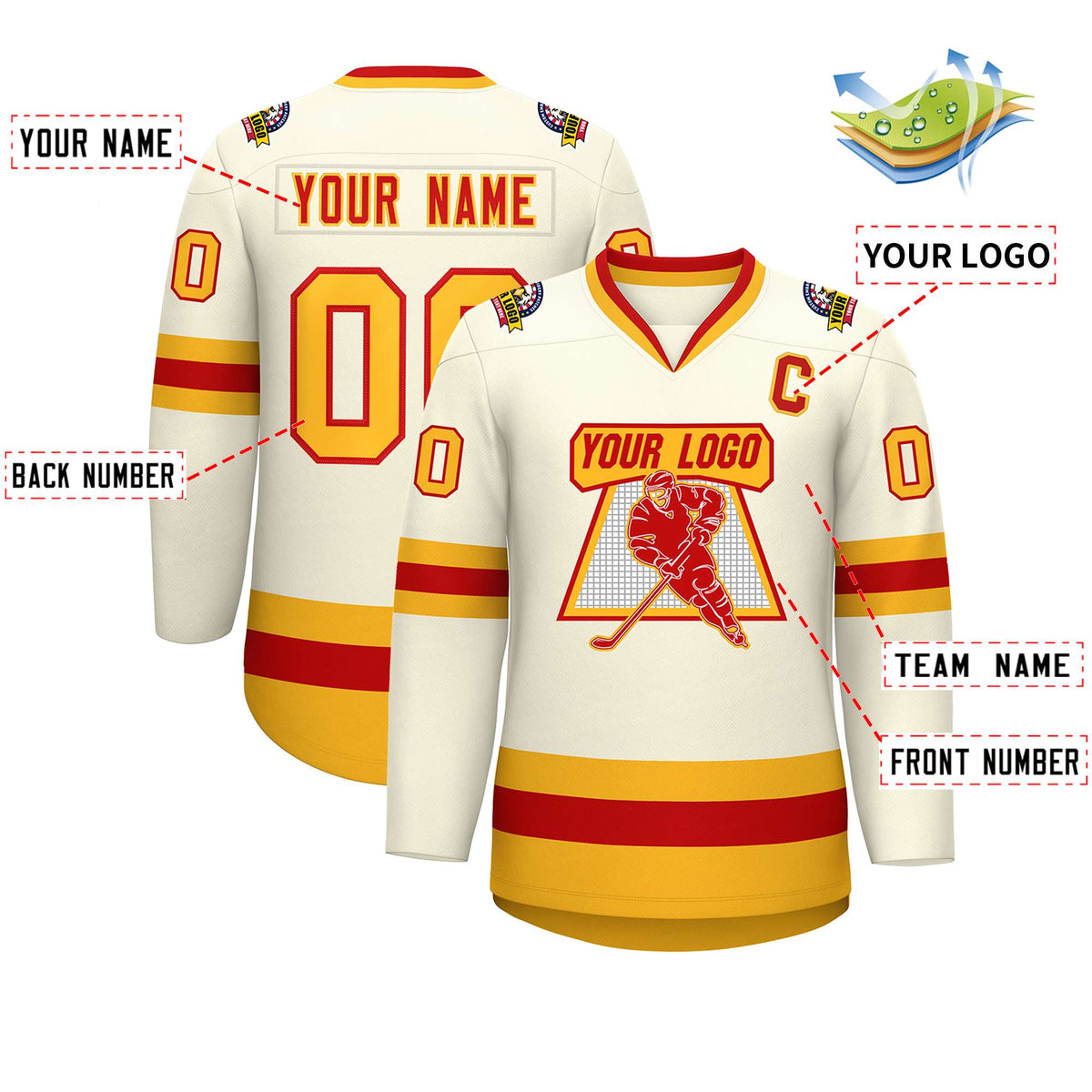 Custom Khaki Red-Gold Classic Style Hockey Jersey | KXKSHOP