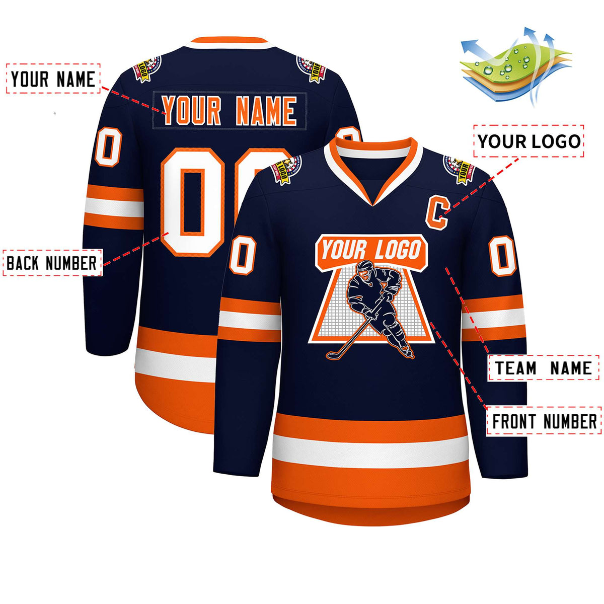 Custom Navy Orange Navy-White Classic Style Hockey Jersey | KXKSHOP