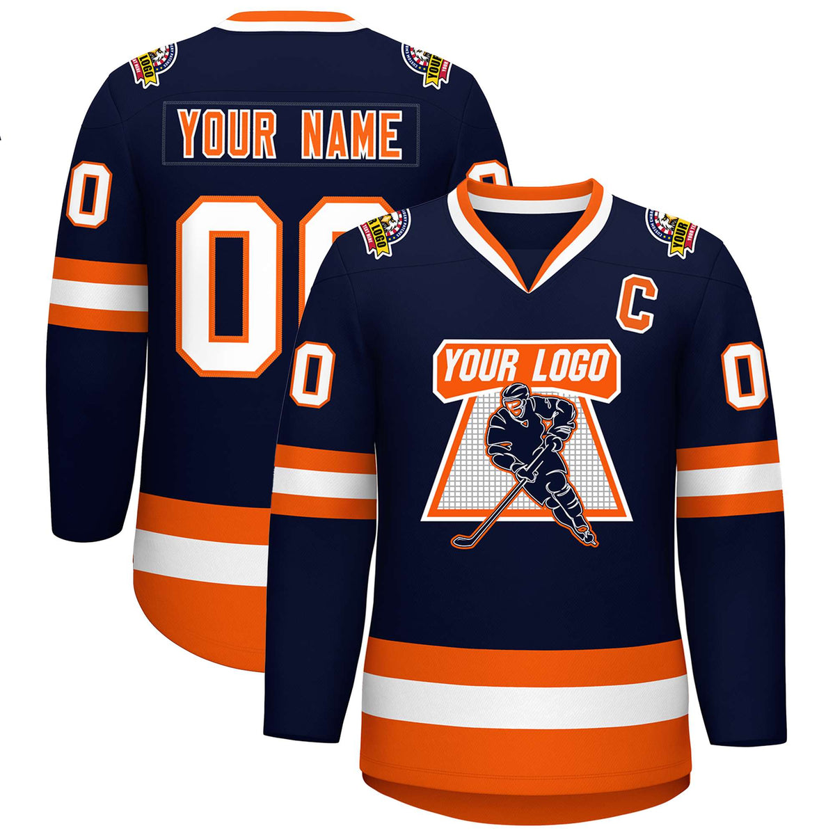 Custom Navy Orange Navy-White Classic Style Hockey Jersey | KXKSHOP