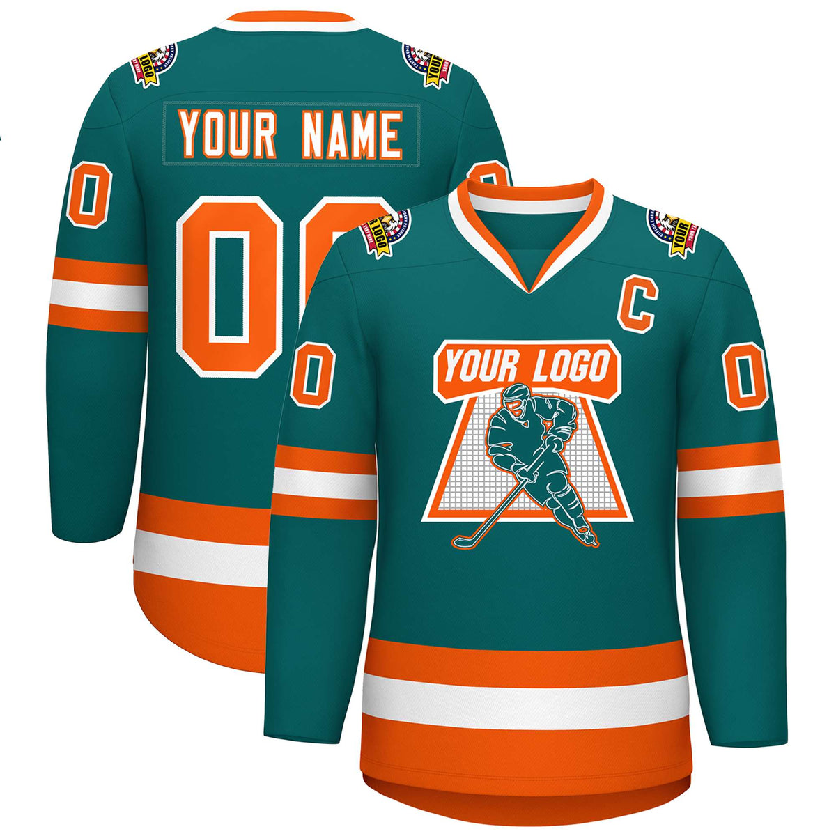Custom Teal White-Orange Classic Style Hockey Jersey | KXKSHOP