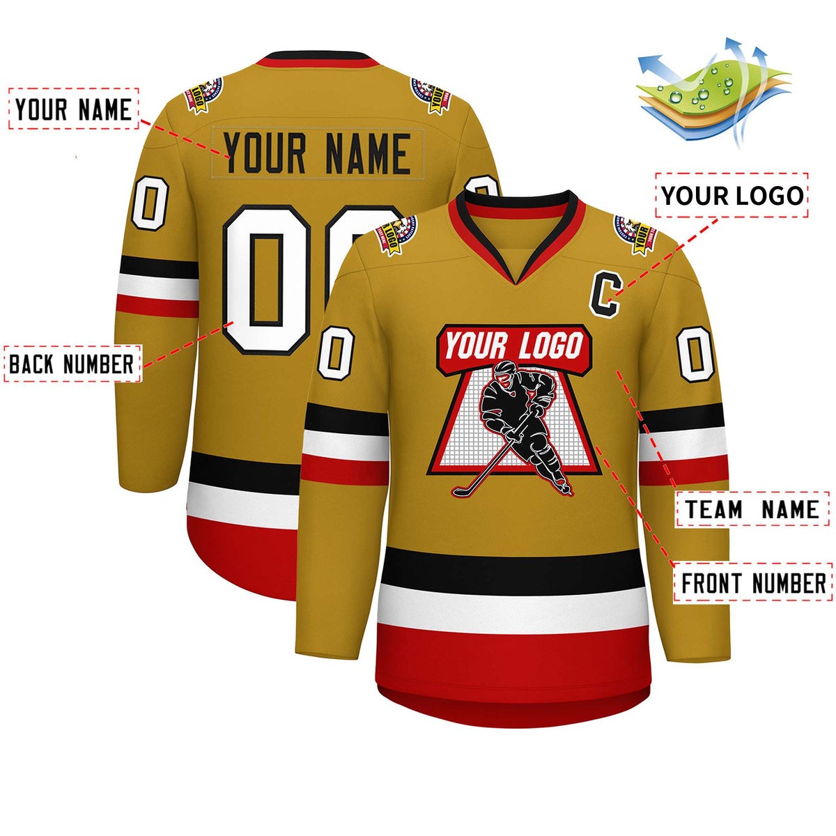 Custom Old Gold Black-White Classic Style Hockey Jersey | KXKSHOP