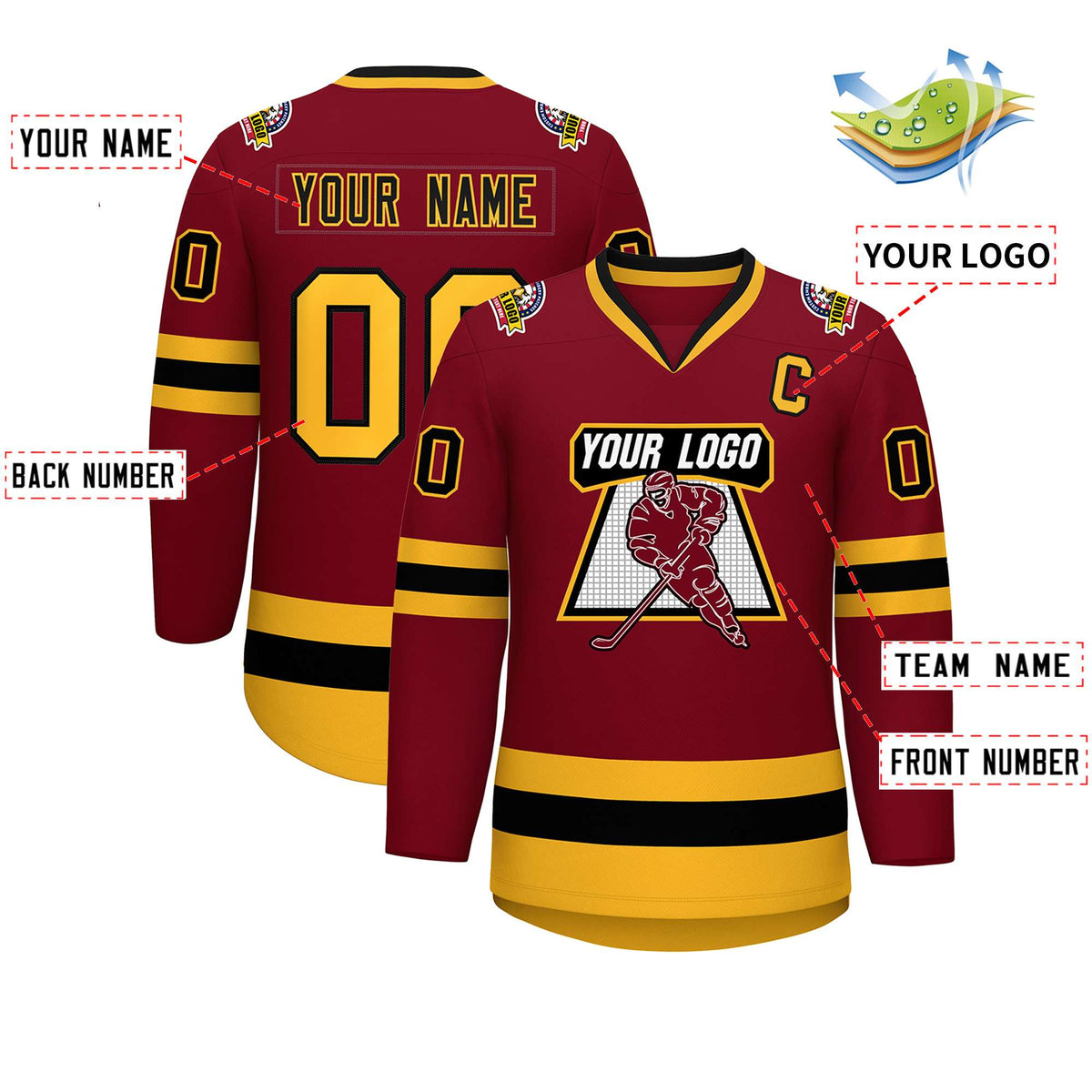 Custom Crimson Black-Gold Classic Style Hockey Jersey | KXKSHOP