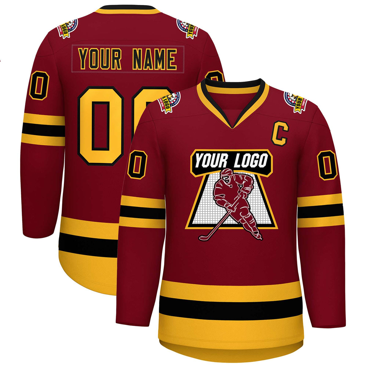 Custom Crimson Black-Gold Classic Style Hockey Jersey | KXKSHOP