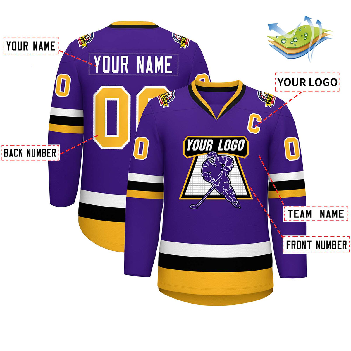 Custom Purple Gold-White Classic Style Hockey Jersey | KXKSHOP