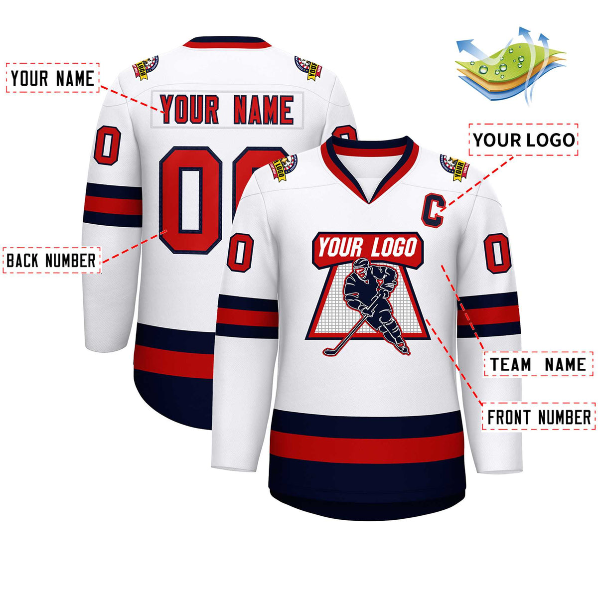 Custom White Red-Navy Classic Style Hockey Jersey | KXKSHOP