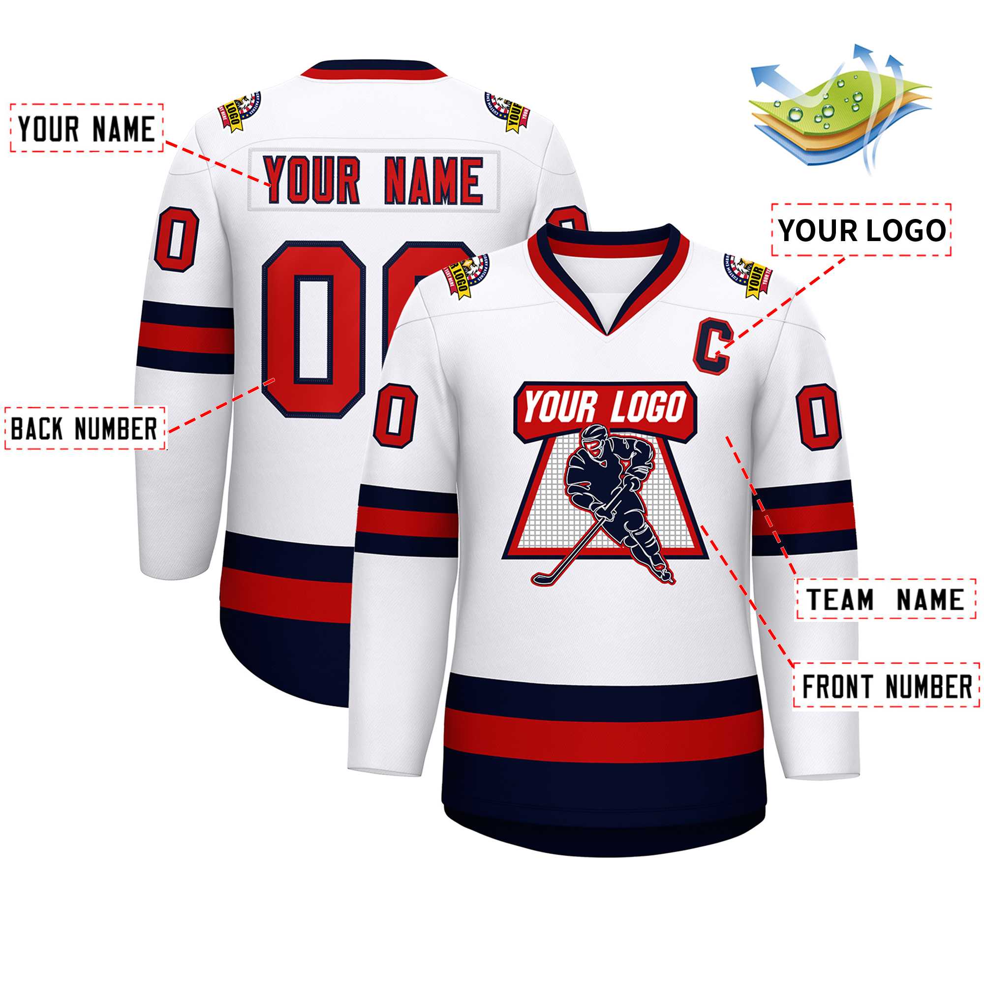 Custom White Red-Navy Classic Style Hockey Jersey | KXKSHOP