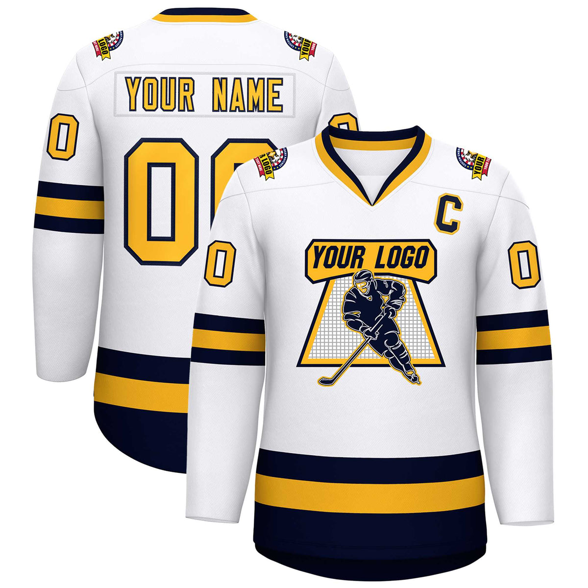 Custom White Gold-Navy Classic Style Hockey Jersey | KXKSHOP
