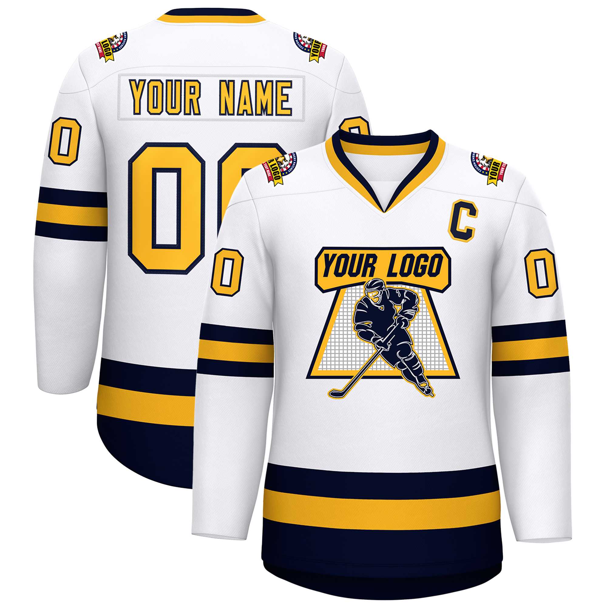 Custom White Gold-Navy Classic Style Hockey Jersey | KXKSHOP