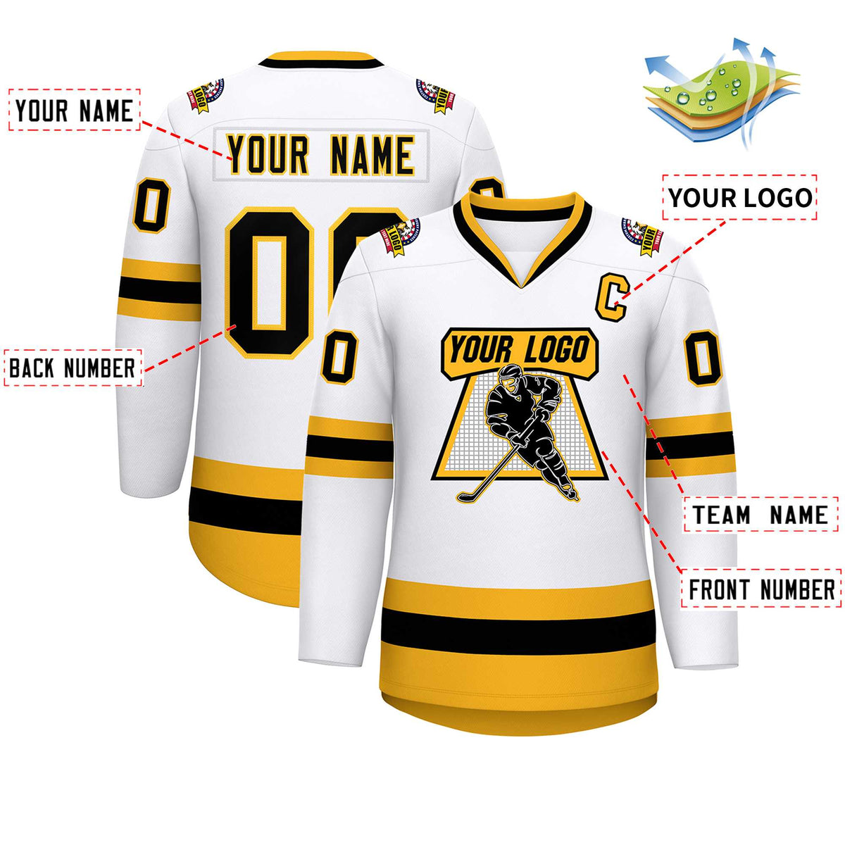 Custom White Black-Gold Classic Style Hockey Jersey | KXKSHOP
