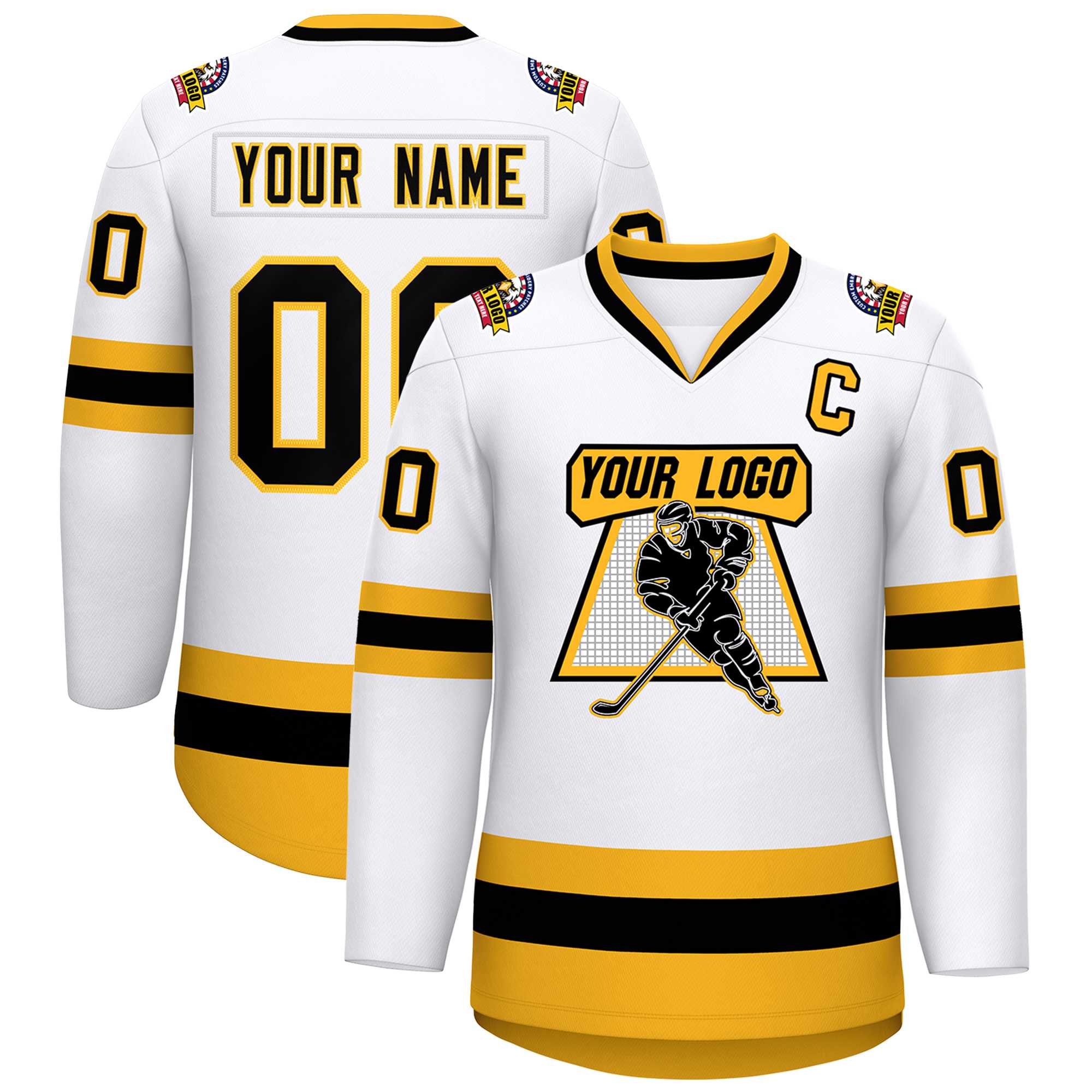 Custom White Black-Gold Classic Style Hockey Jersey | KXKSHOP