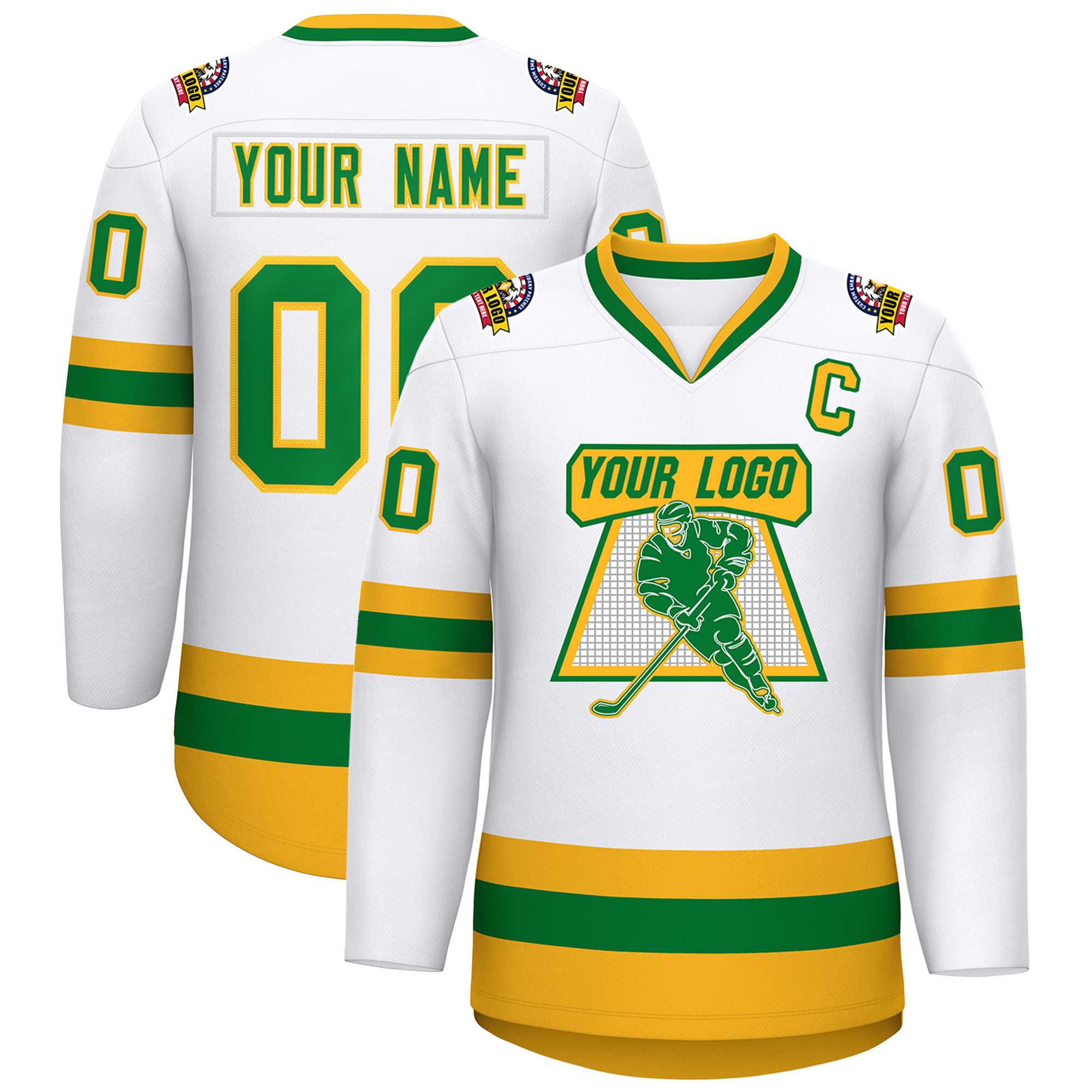 Custom White Kelly Green-Gold Classic Style Hockey Jersey | KXKSHOP