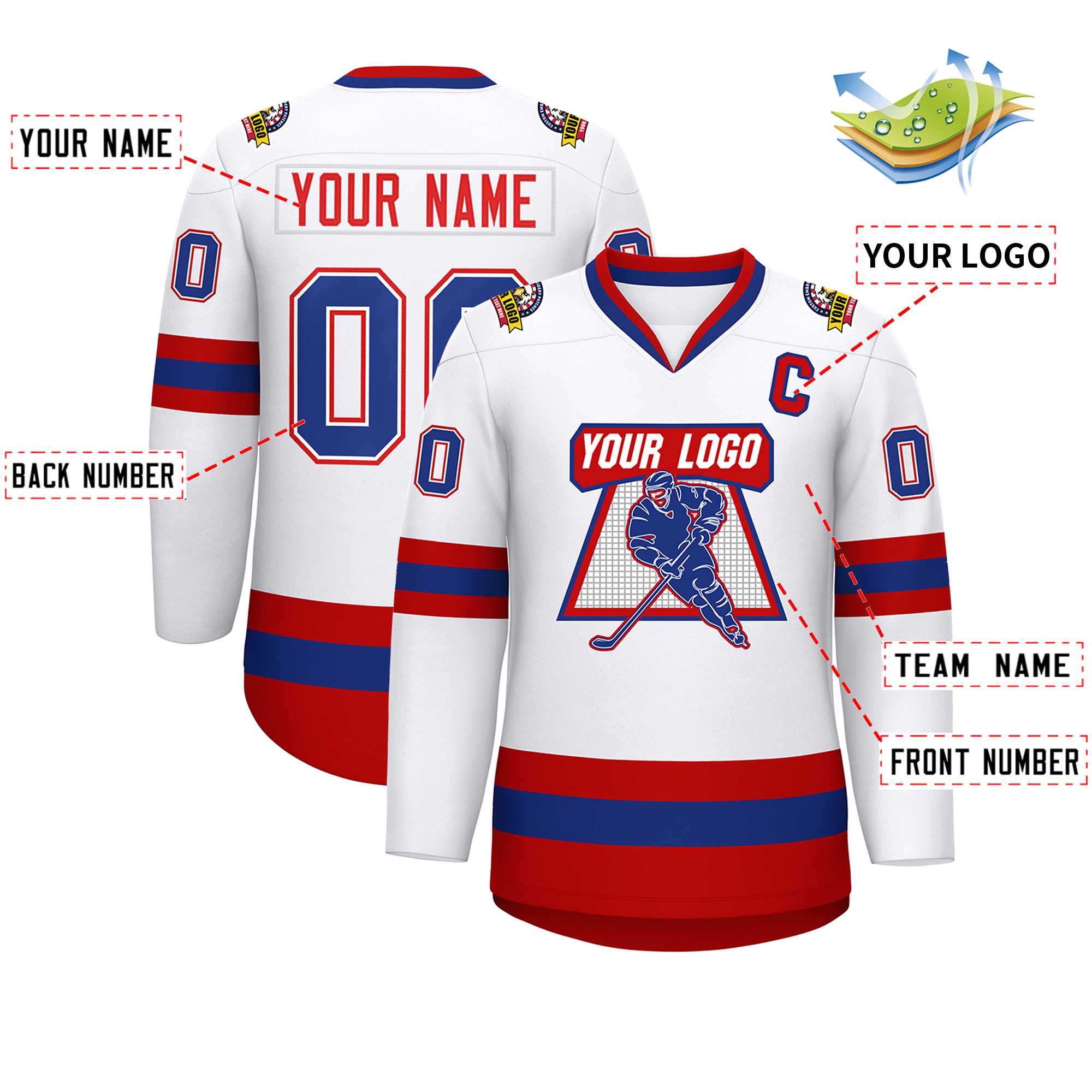 Custom White Royal White-Red Classic Style Hockey Jersey | KXKSHOP