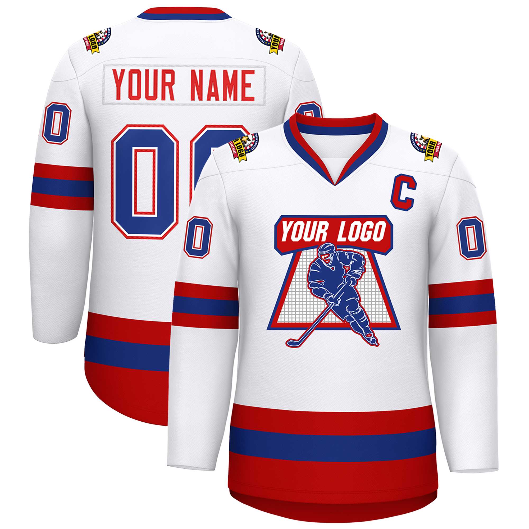 Custom White Royal White-Red Classic Style Hockey Jersey | KXKSHOP