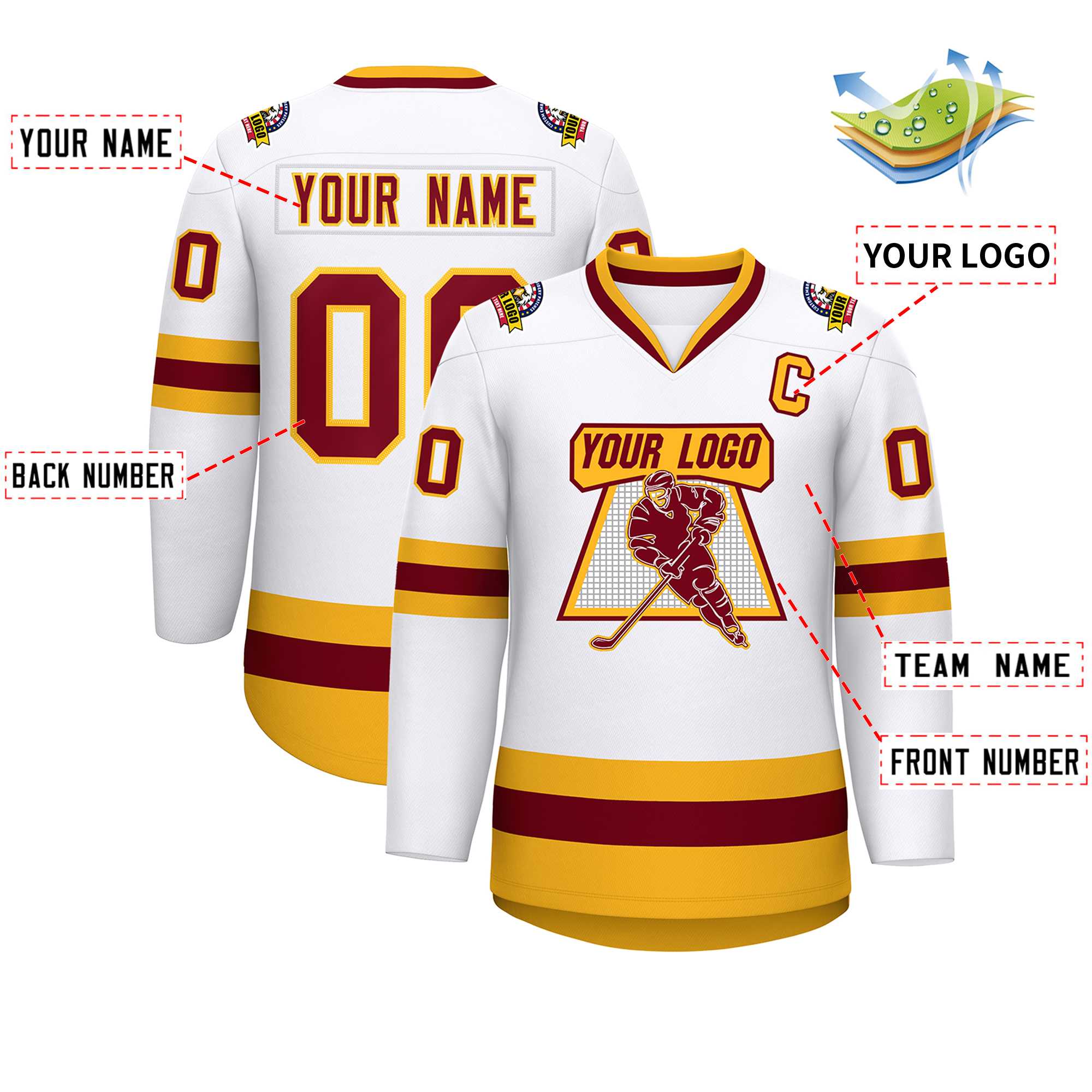 Custom White Crimson-Gold Classic Style Hockey Jersey | KXKSHOP