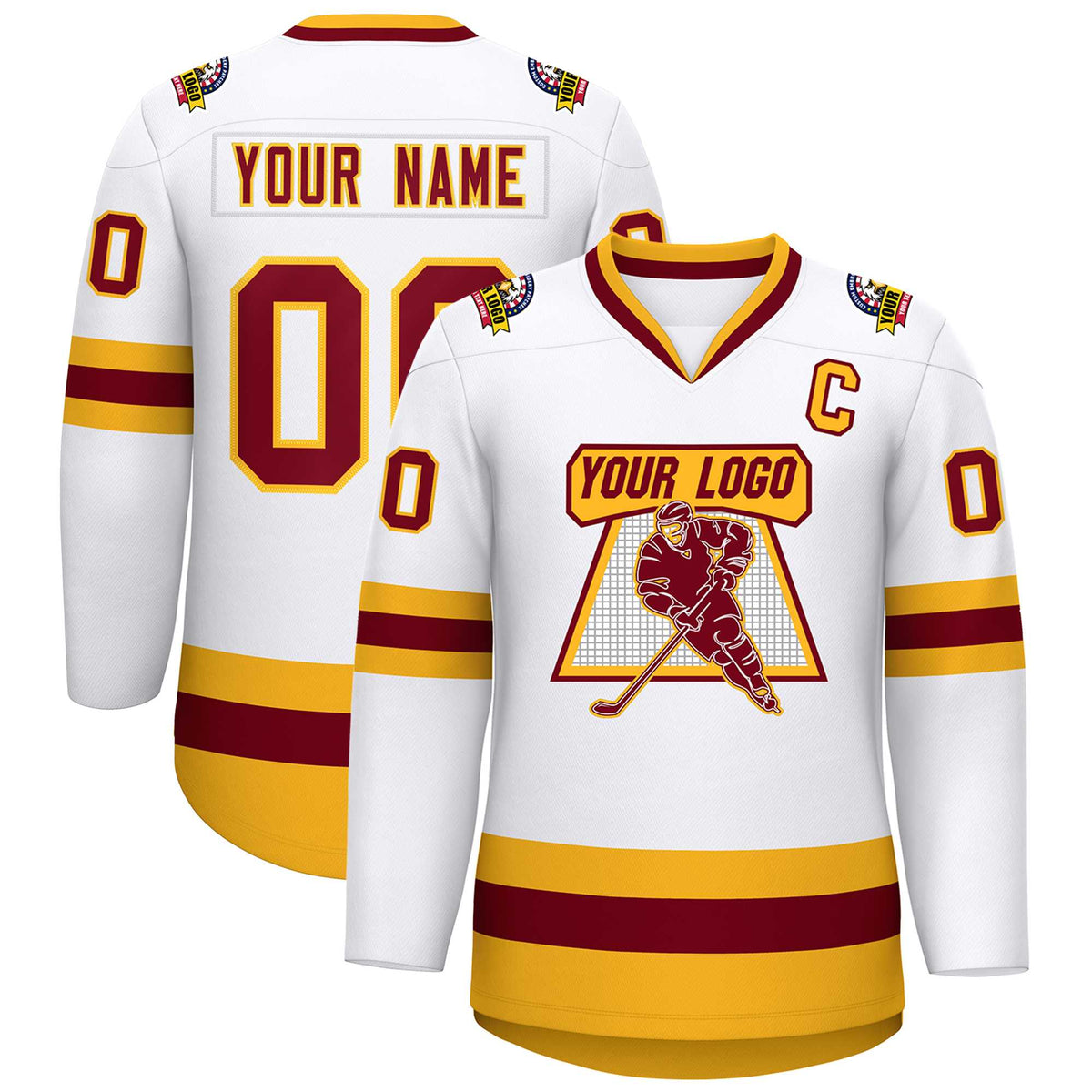 Custom White Crimson-Gold Classic Style Hockey Jersey | KXKSHOP