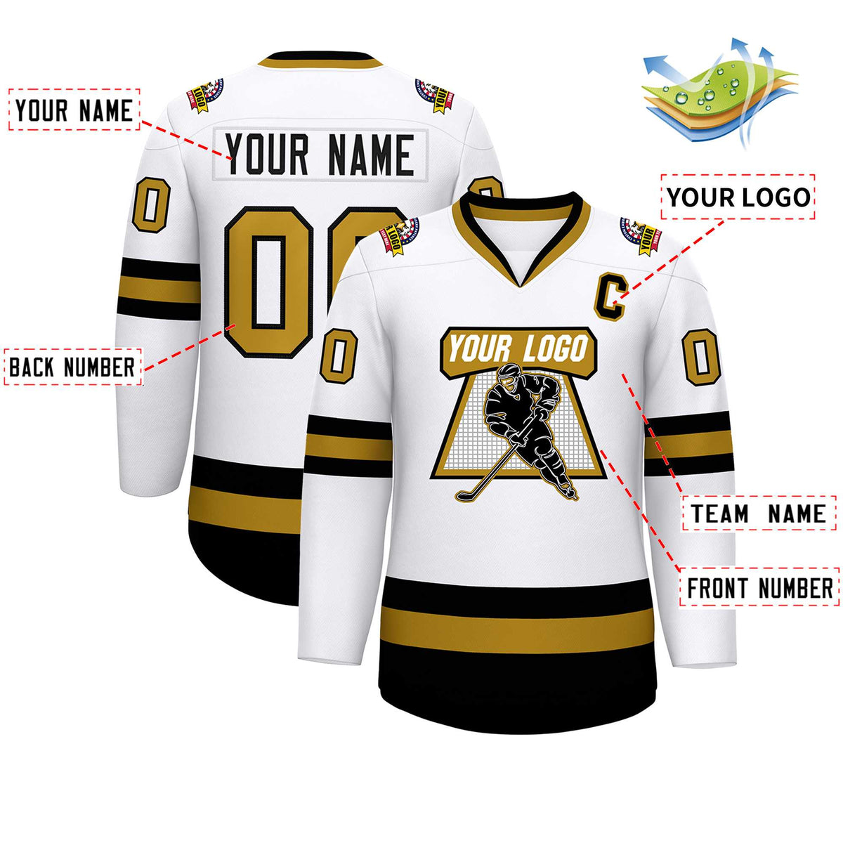 Custom White Old Gold-Black Classic Style Hockey Jersey | KXKSHOP