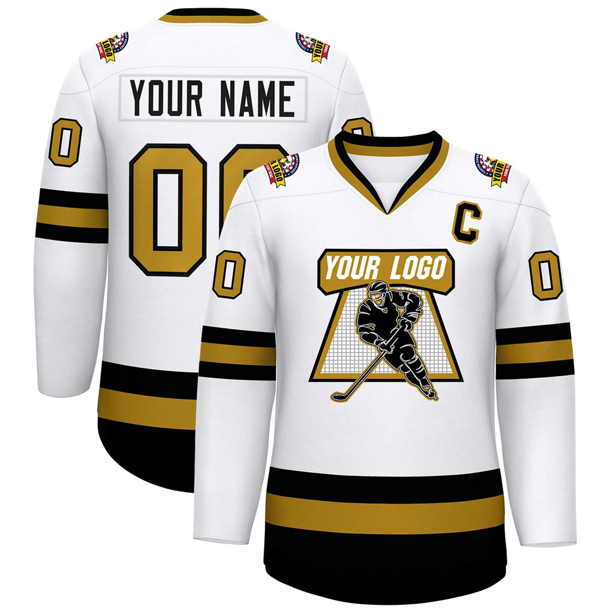 Custom White Old Gold-Black Classic Style Hockey Jersey | KXKSHOP