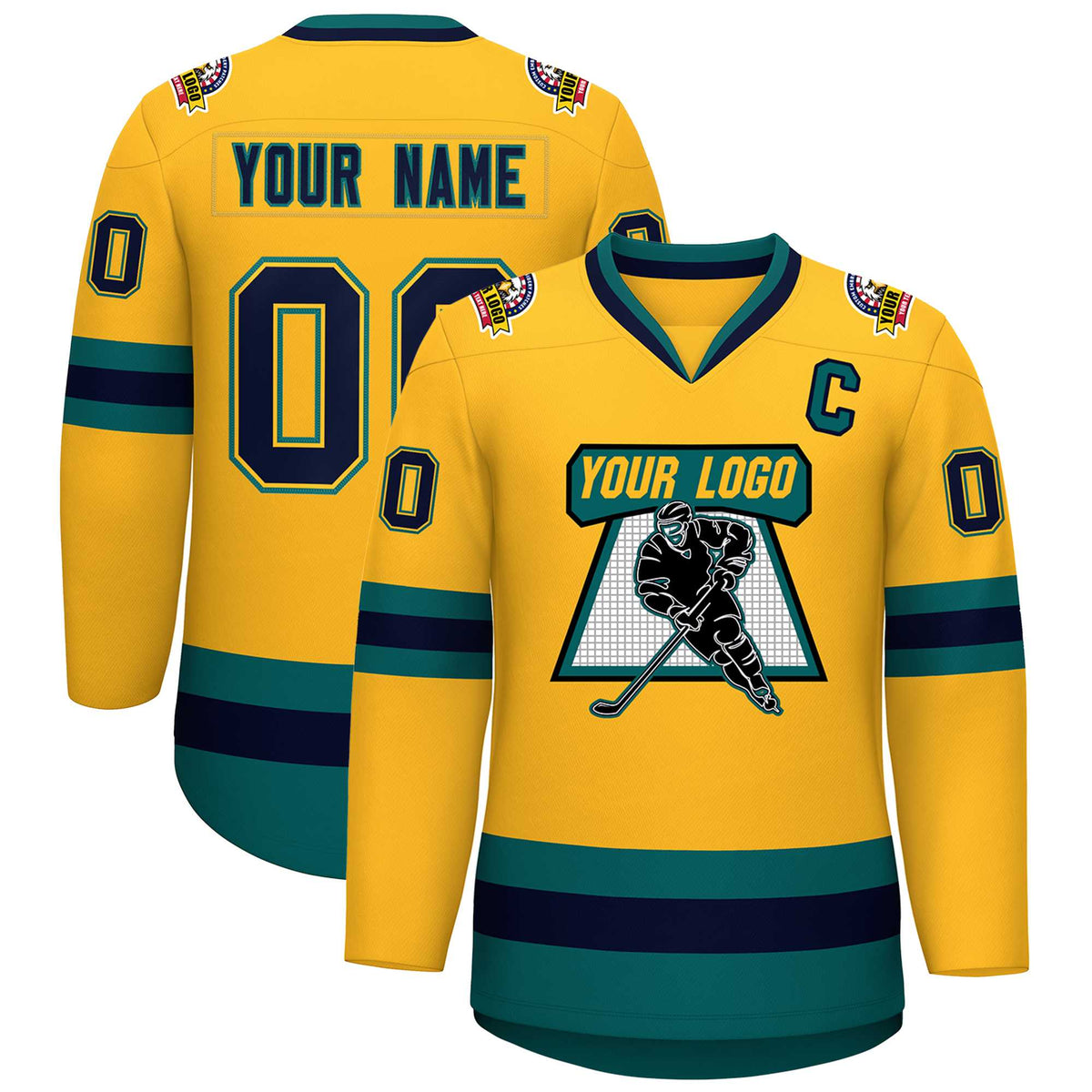 Custom Gold Navy Gold-Aqua Classic Style Hockey Jersey | KXKSHOP