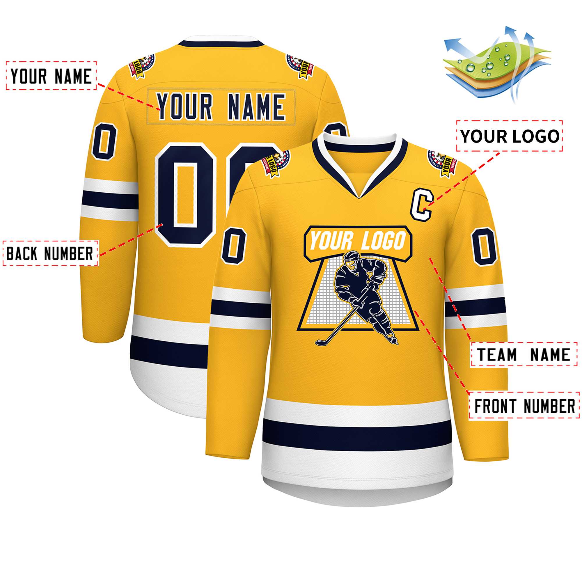 Custom Gold Navy-White Classic Style Hockey Jersey | KXKSHOP