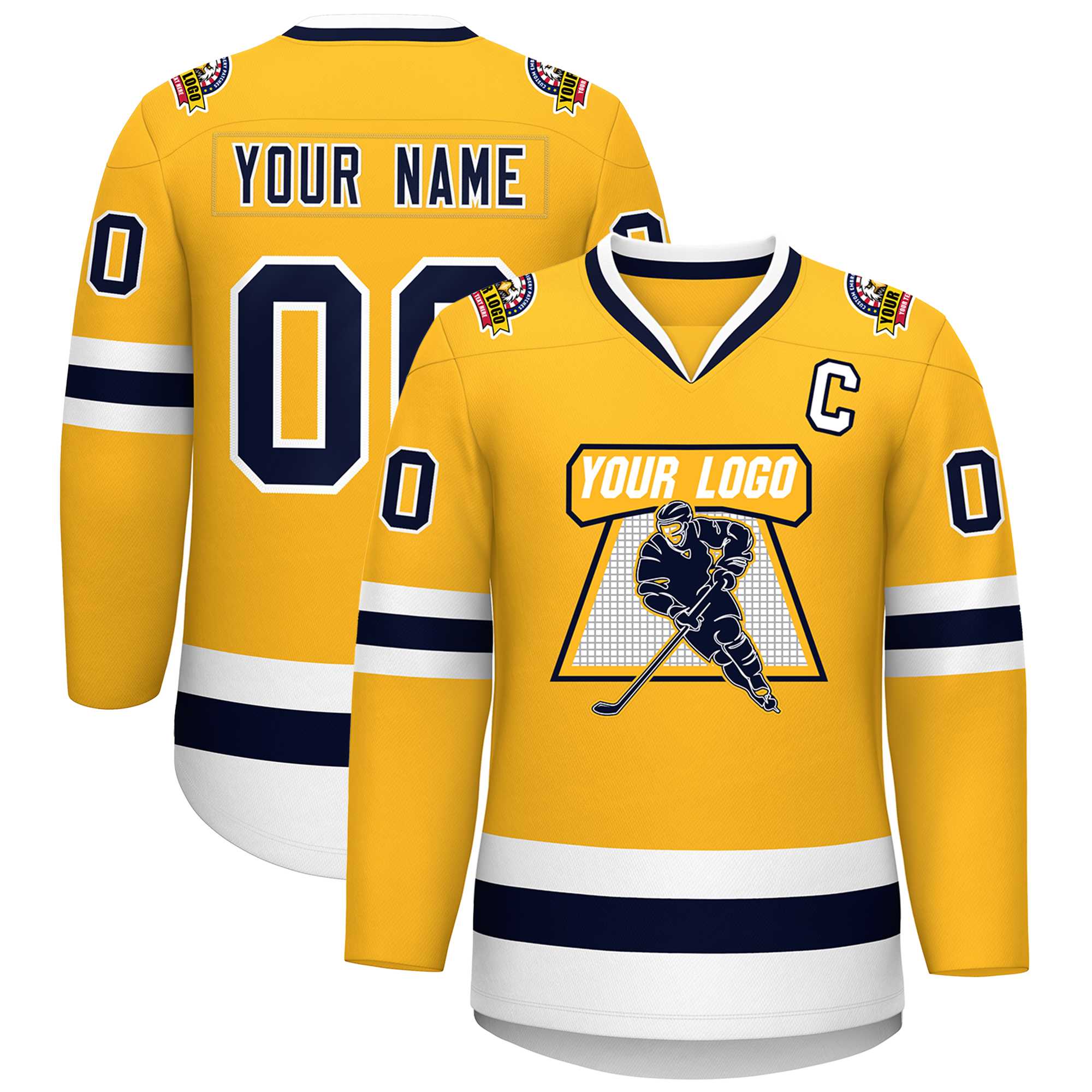 Custom Gold Navy-White Classic Style Hockey Jersey | KXKSHOP