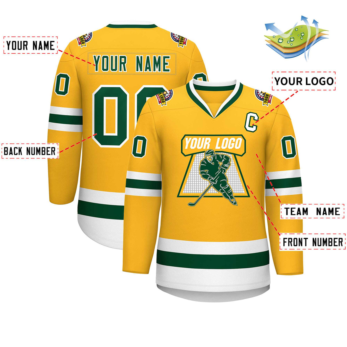 Custom Gold Green-White Classic Style Hockey Jersey | KXKSHOP