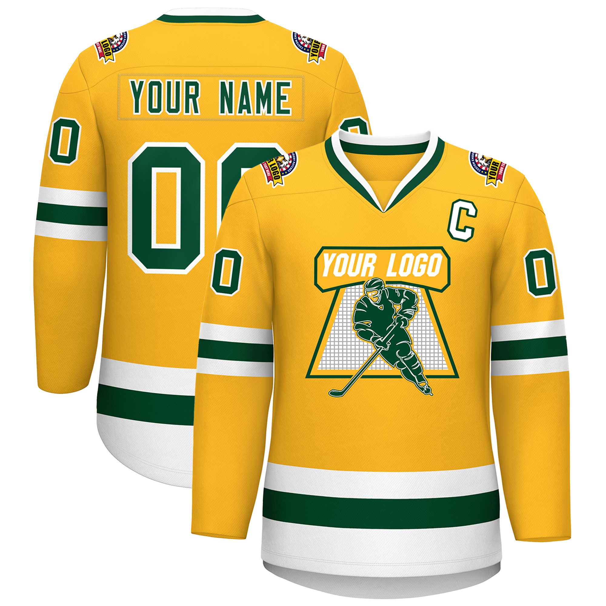 Custom Gold Green-White Classic Style Hockey Jersey | KXKSHOP