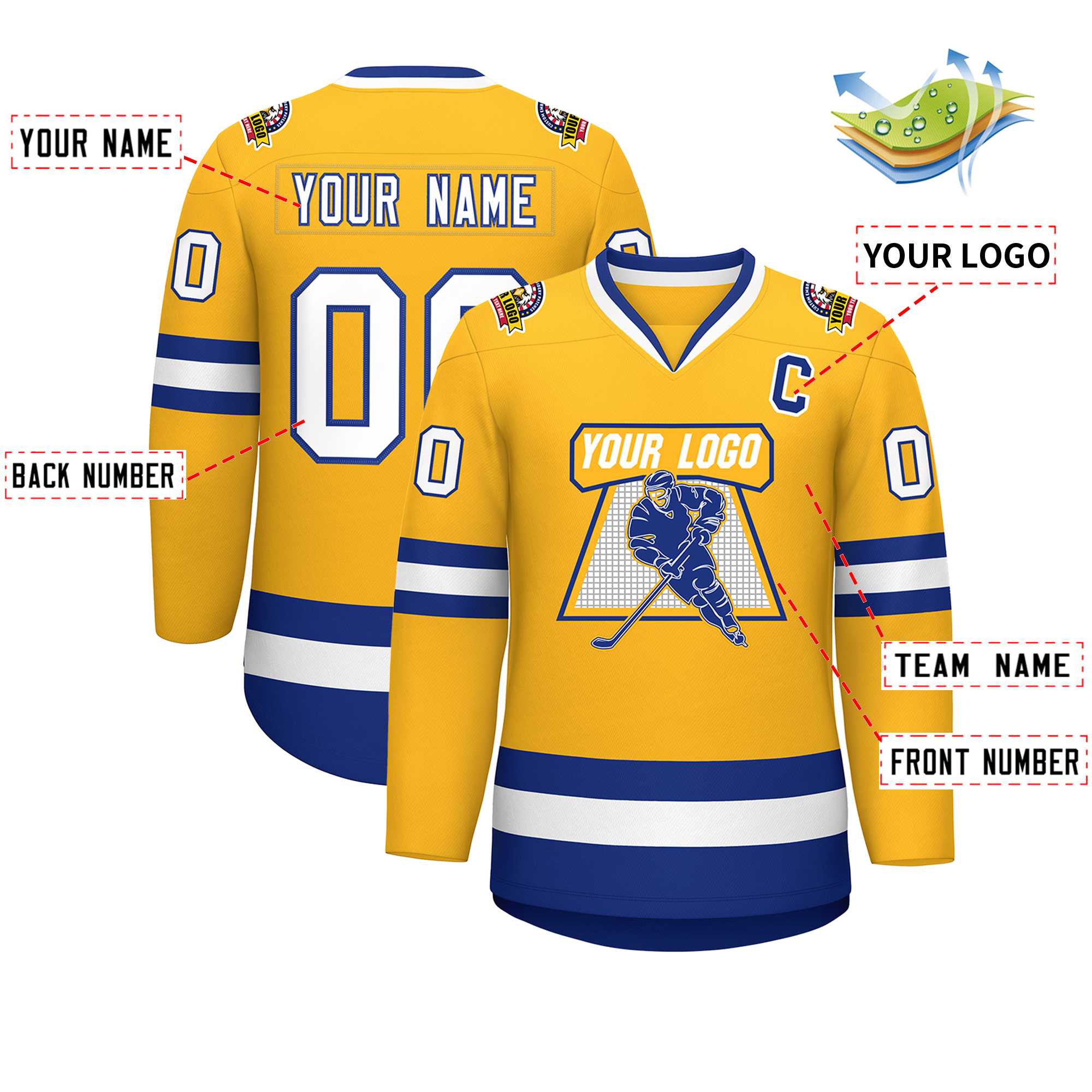 Custom Gold White-Royal Classic Style Hockey Jersey | KXKSHOP
