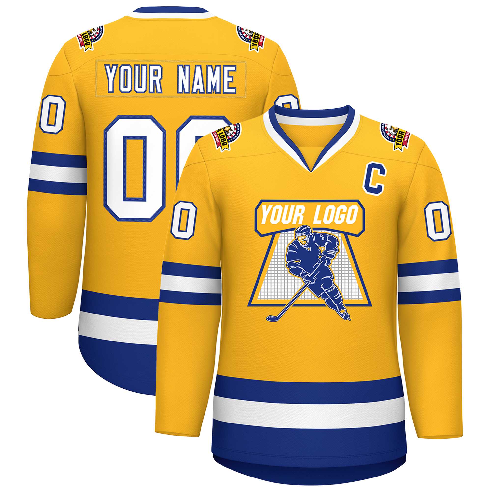 Custom Gold White-Royal Classic Style Hockey Jersey | KXKSHOP