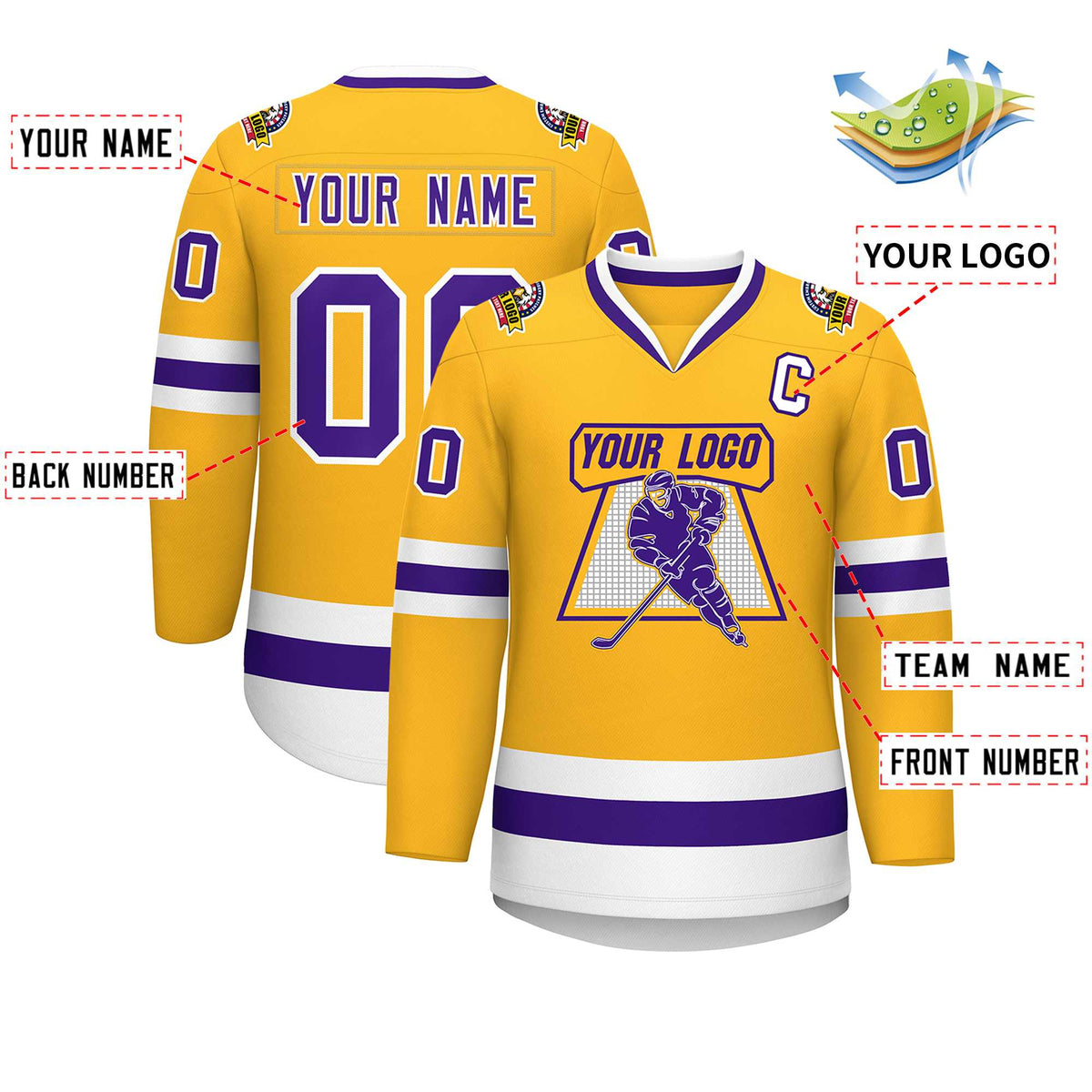 Custom Gold Purple-White Classic Style Hockey Jersey | KXKSHOP