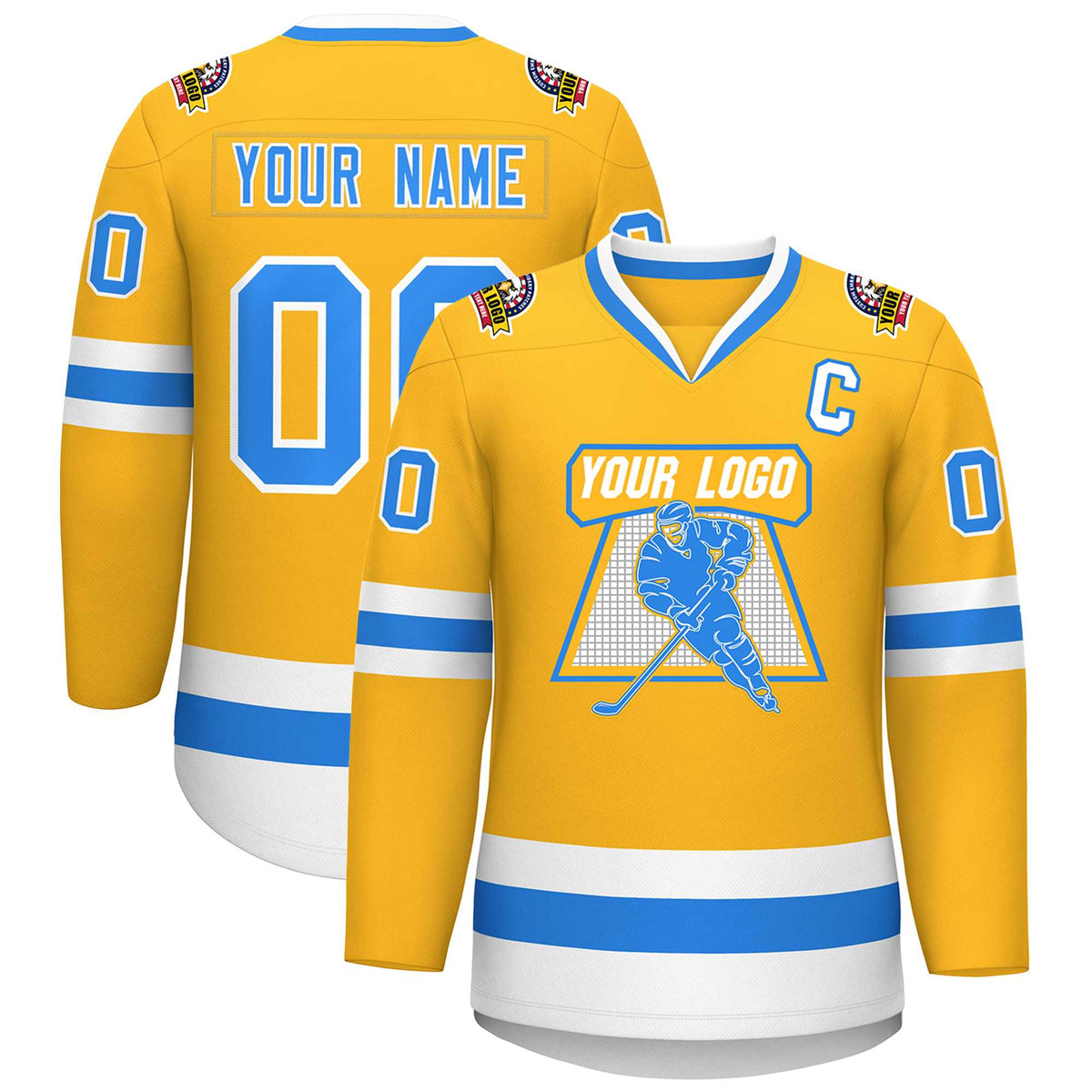 Custom Gold Powder Blue-White Classic Style Hockey Jersey | KXKSHOP