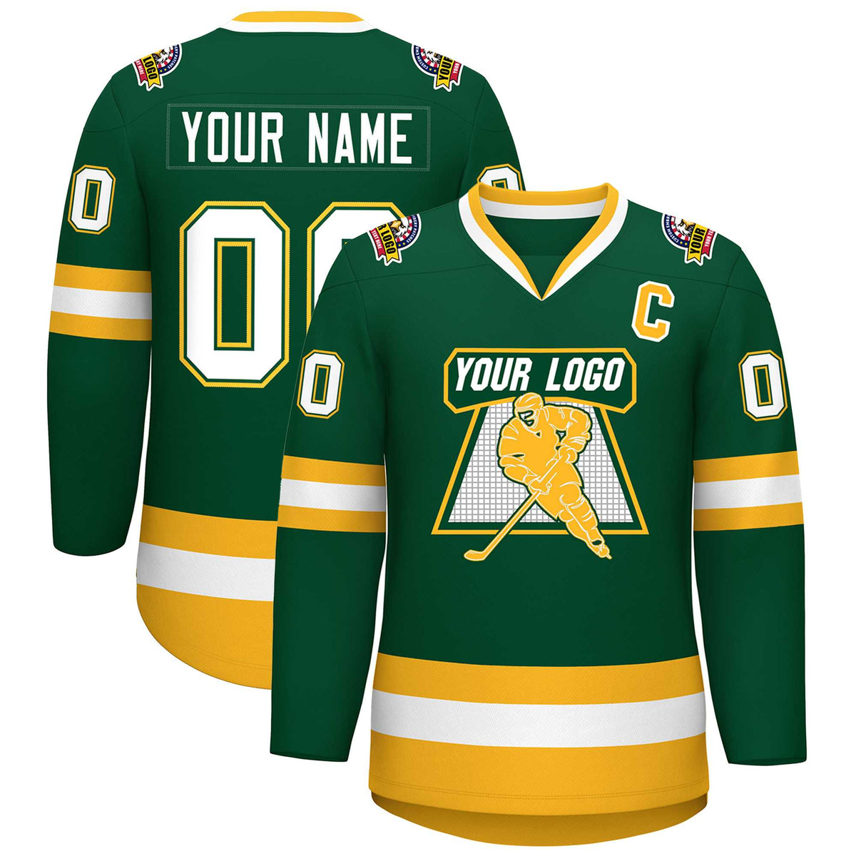 Custom Green White Green-Gold Classic Style Hockey Jersey | KXKSHOP