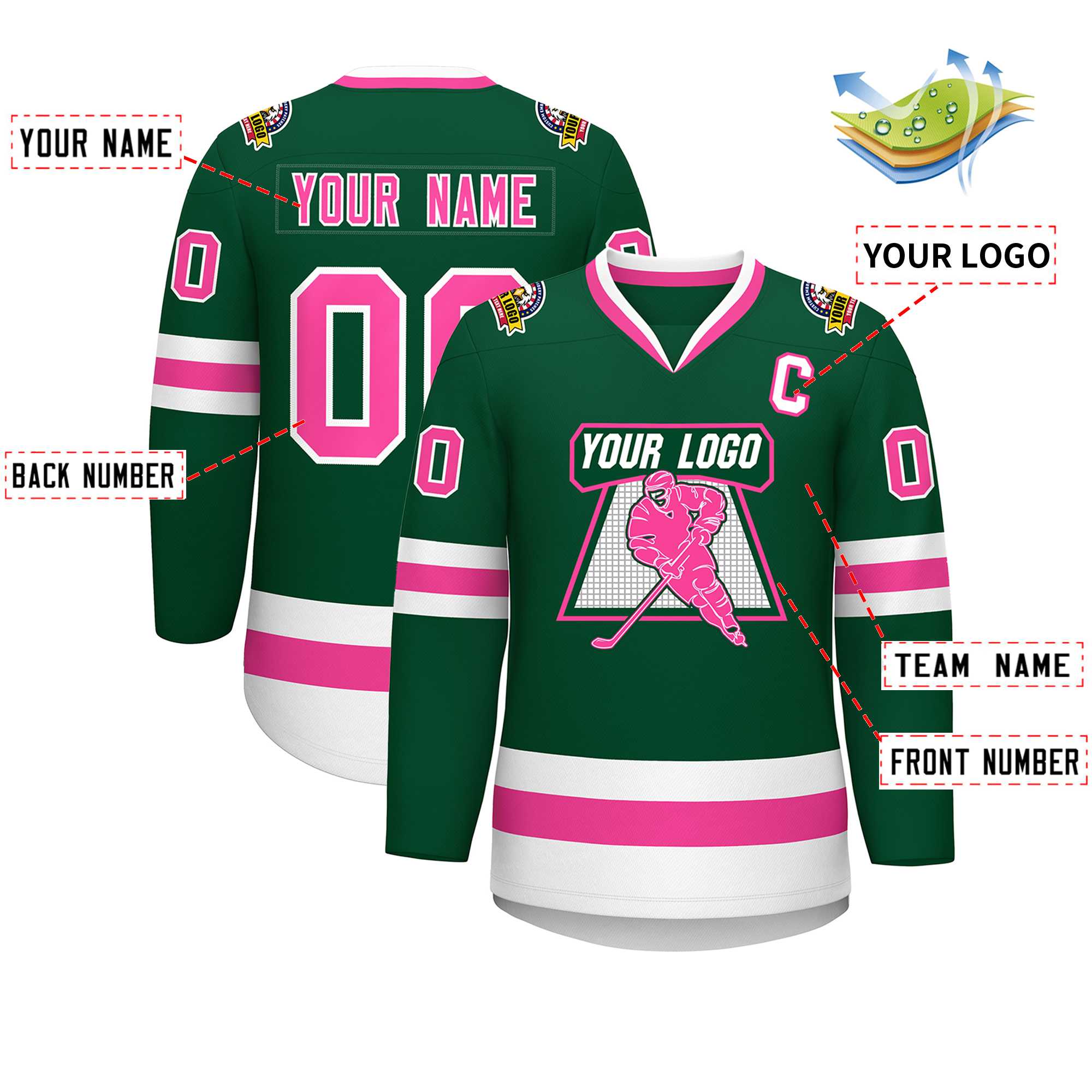 Custom Green Pink-White Classic Style Hockey Jersey | KXKSHOP