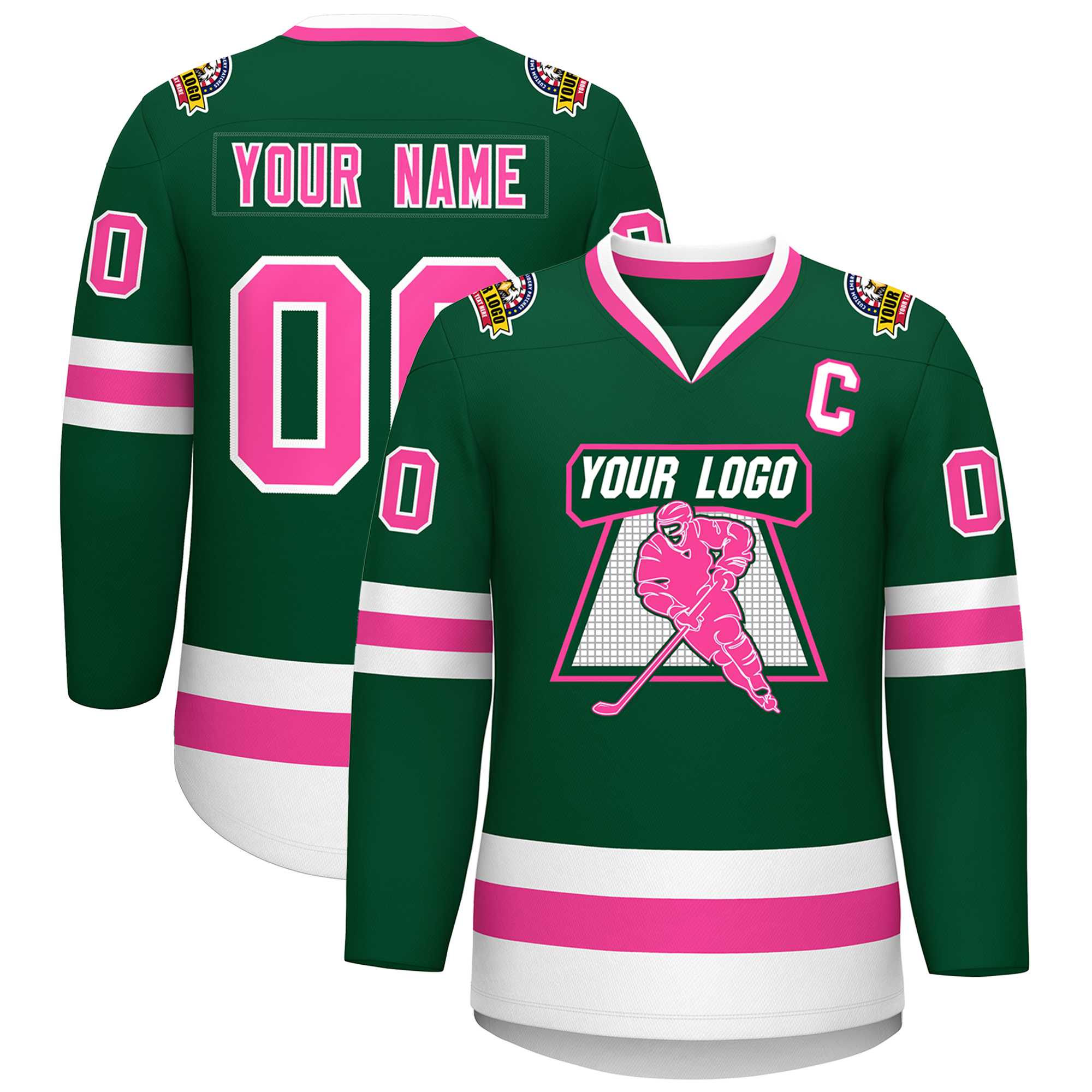 Custom Green Pink-White Classic Style Hockey Jersey | KXKSHOP