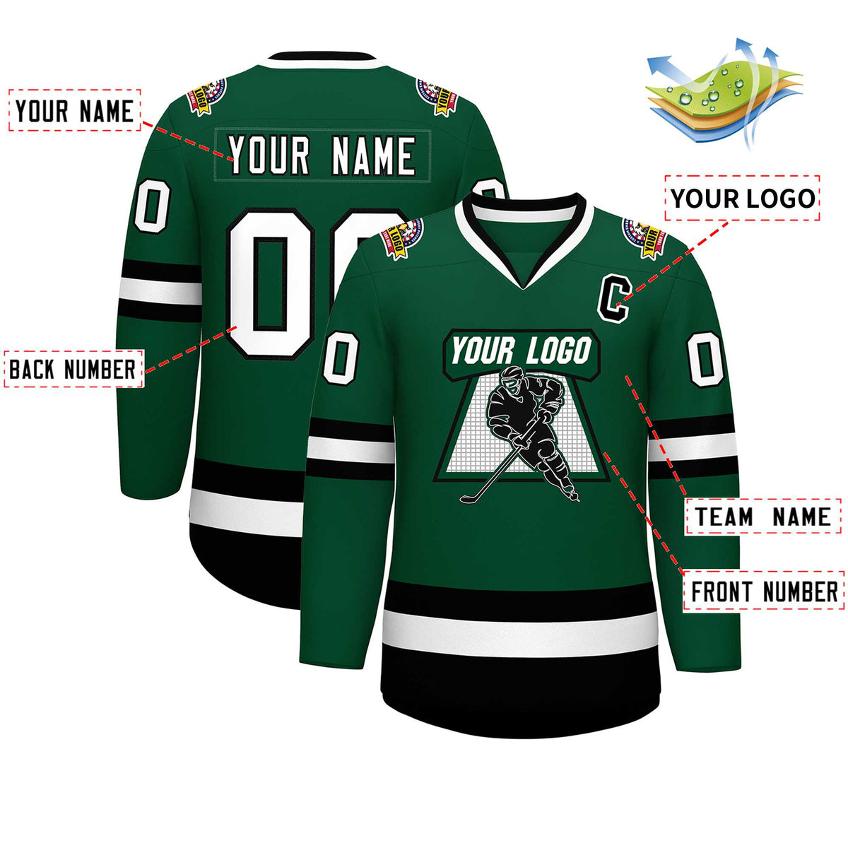 Custom Green White-Black Classic Style Hockey Jersey | KXKSHOP