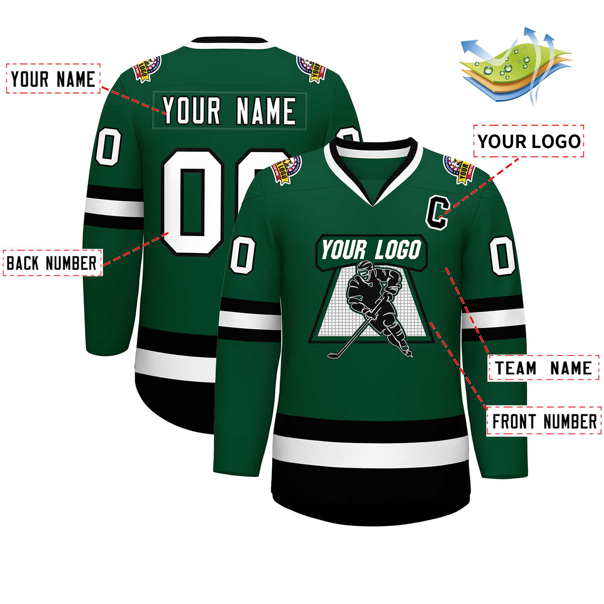 Custom Green White-Black Classic Style Hockey Jersey | KXKSHOP
