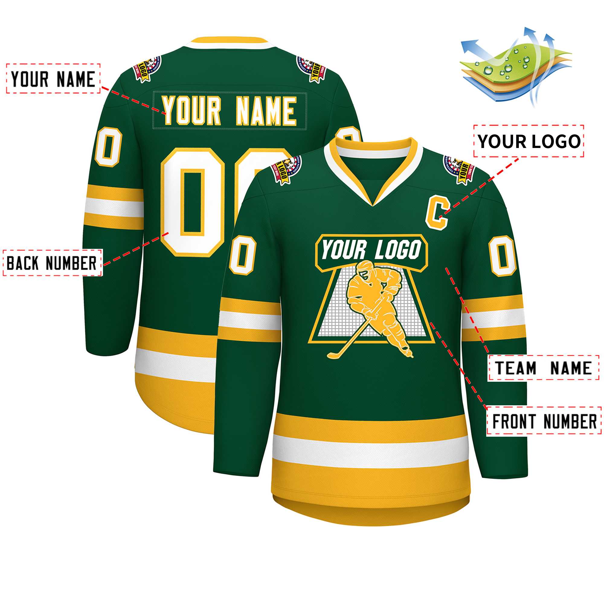 Custom Green White-Gold Classic Style Hockey Jersey | KXKSHOP
