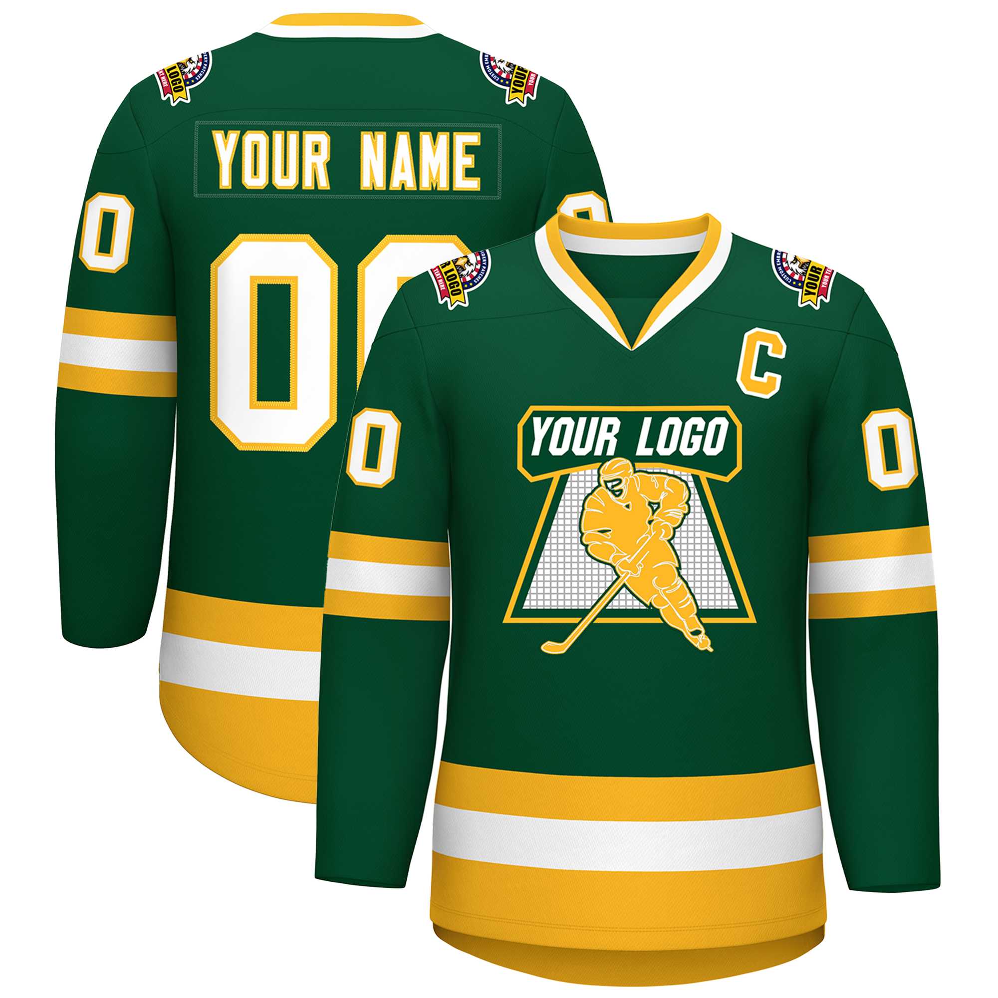 Custom Green White-Gold Classic Style Hockey Jersey | KXKSHOP