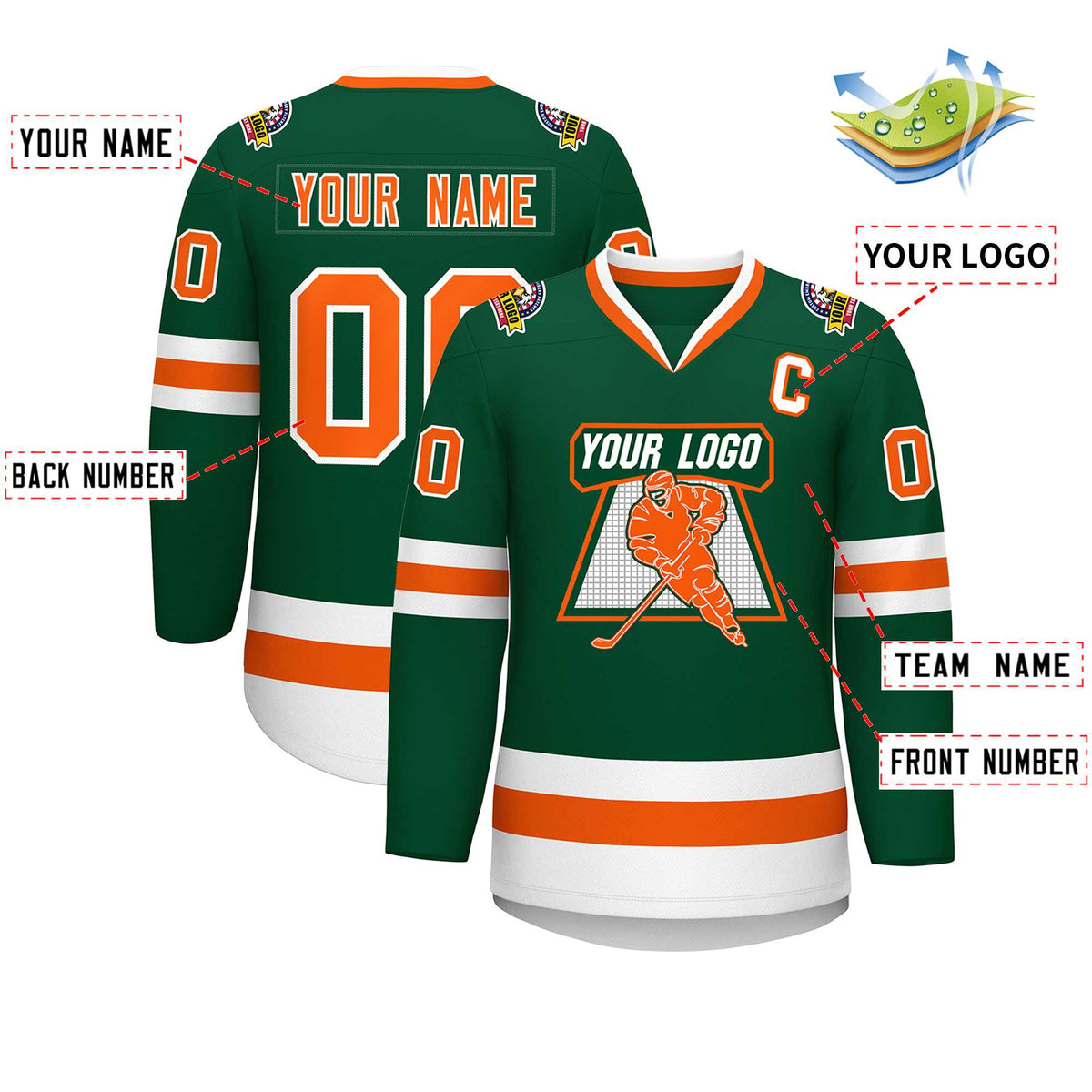 Custom Green Orange-White Classic Style Hockey Jersey | KXKSHOP